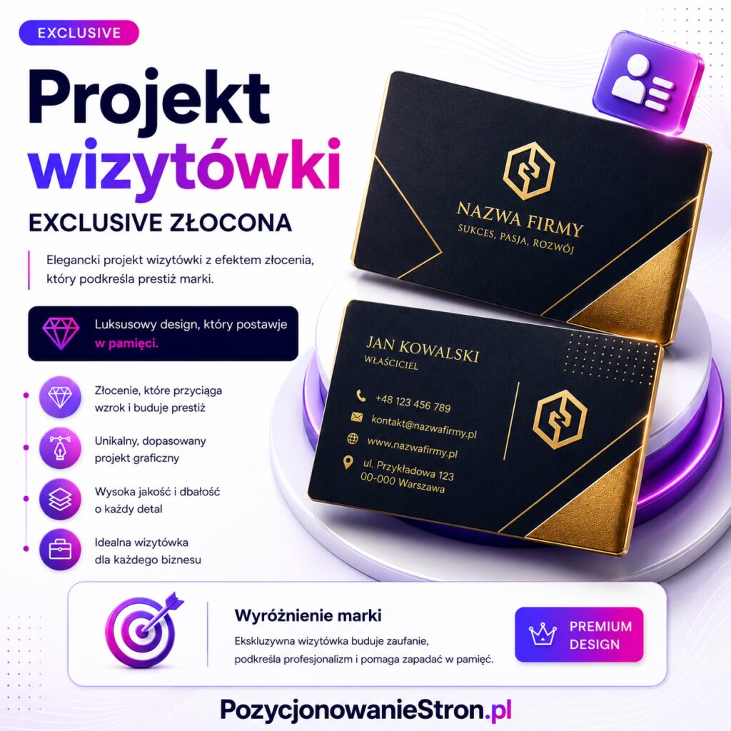 Projekt wizytówki – Exclusive złocona