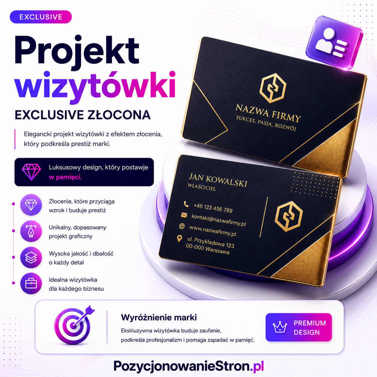 Projekt wizytówki – Exclusive złocona