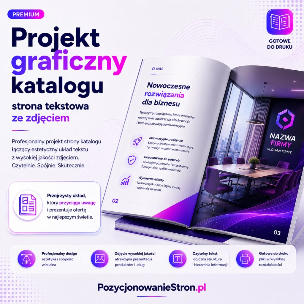 Projekt graficzny katalogu – strona tekstowa ze zdjęciem