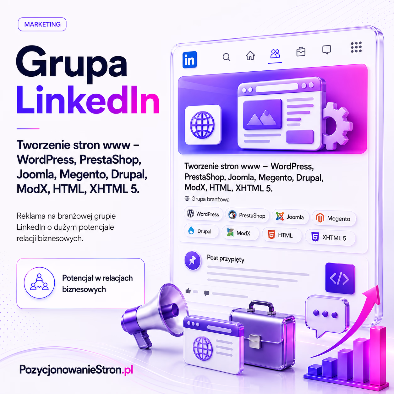 Grupa LinkedIn – Tworzenie stron www – WordPress, PrestaShop, Joomla, Megento, Drupal, ModX, HTML, XHTML 5.