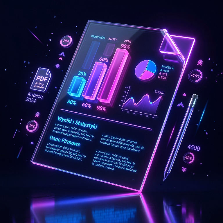 Projekt graficzny strony tekstowej katalogu z wykresami
