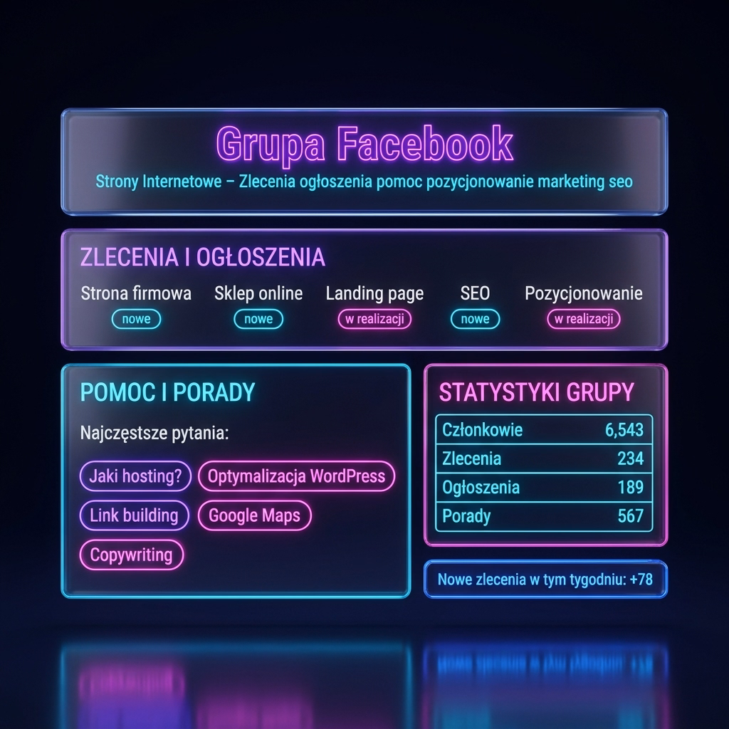 Grupa Facebook – Strony Internetowe – Zlecenia ogłoszenia pomoc pozycjonowanie marketing seo