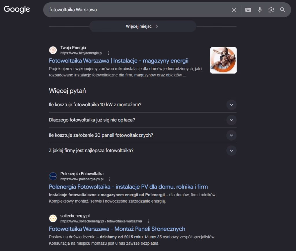 Wyniki wyszukiwania dla frazy fotowoltaika Warszawa - pozycjonowanie stron Unisław