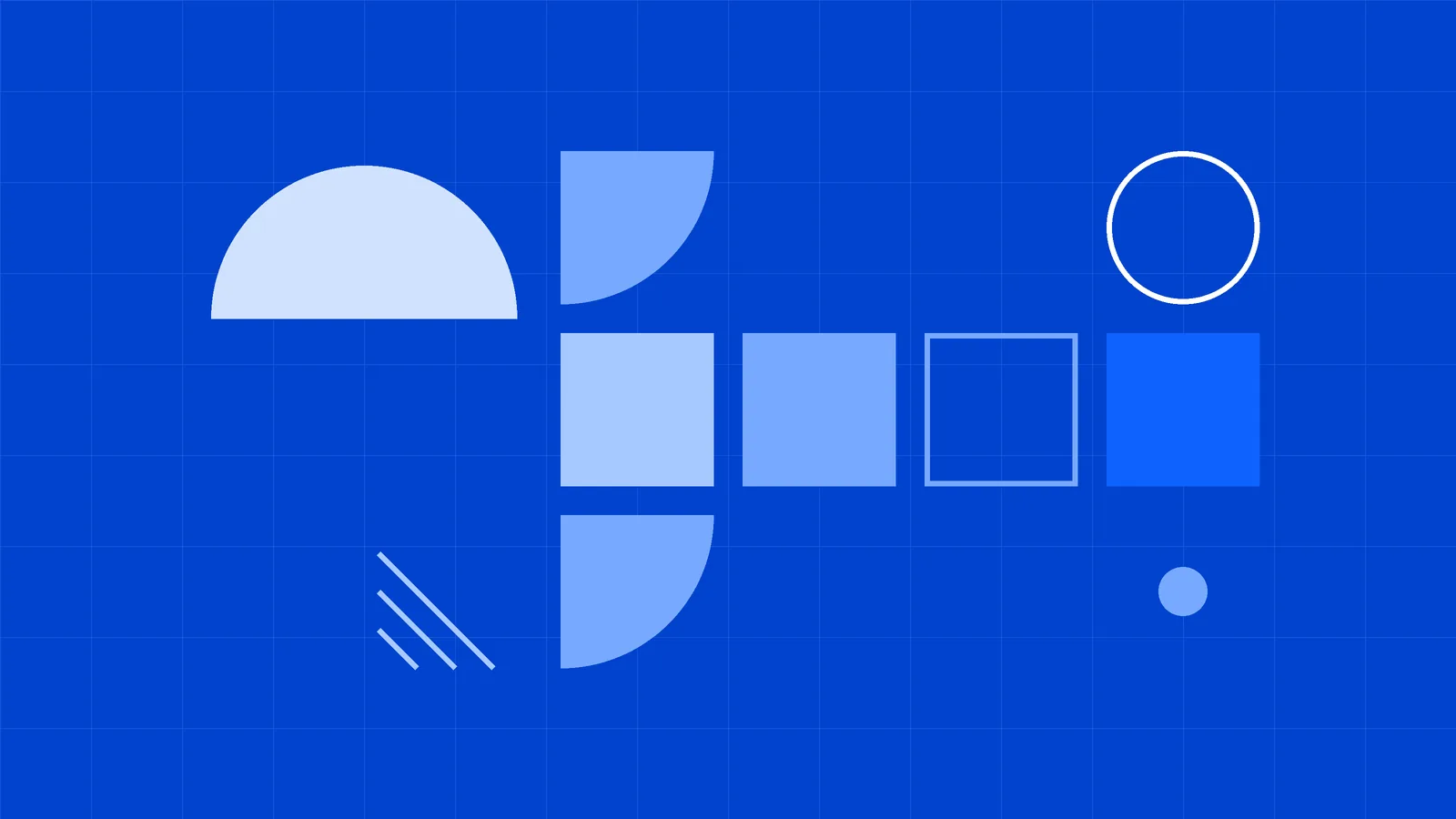 Niebieska geometryczna grafika do wpisu o Przeglądzie od AI w Google i jego źródłach
