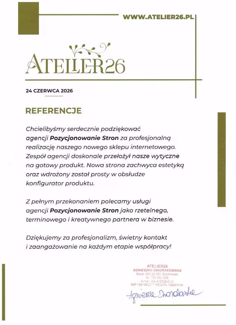 List referencyjny: Atelier26, Szydłowiec, 24 czerwca 2026