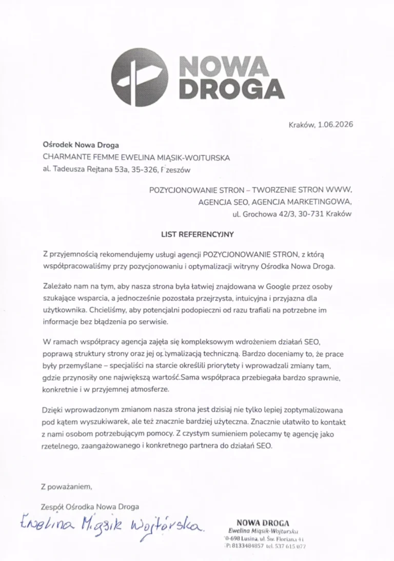 List referencyjny: Ośrodek Nowa Droga, Kraków, 1 czerwca 2026