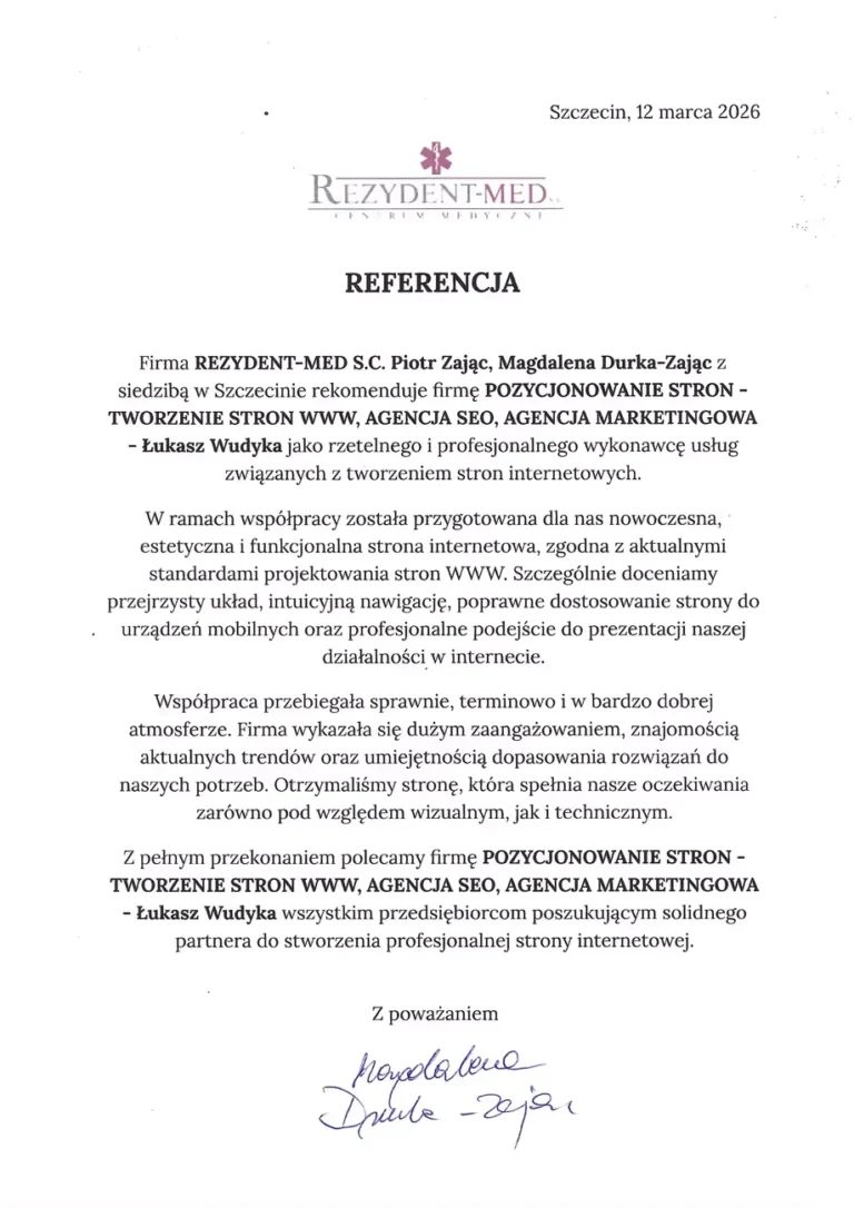 List referencyjny: Rezydent-Med, centrum medyczne, Szczecin, 12 marca 2026