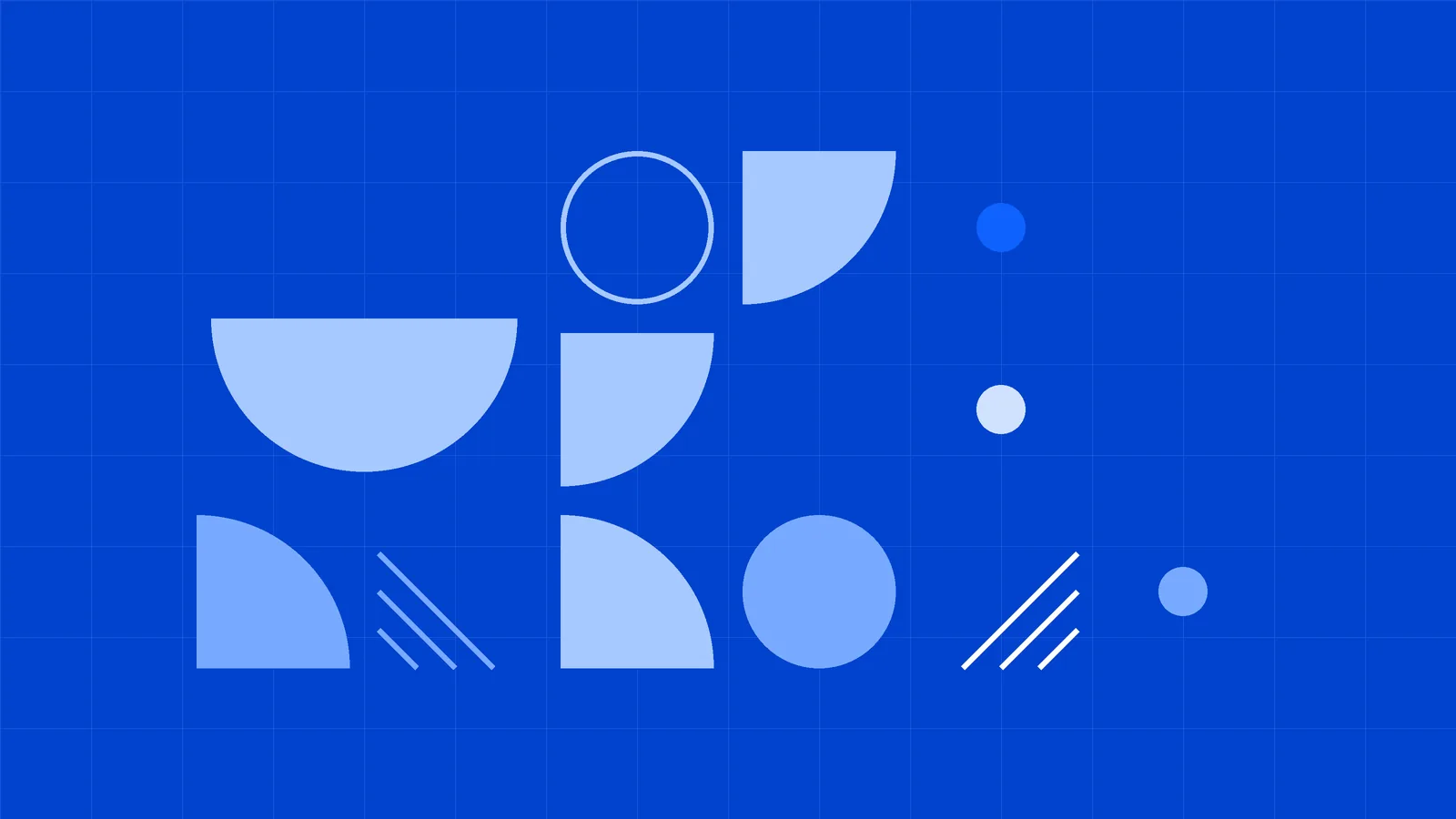 Niebieska geometryczna grafika do wpisu o zbieraniu opinii w Google i odpowiadaniu na nie