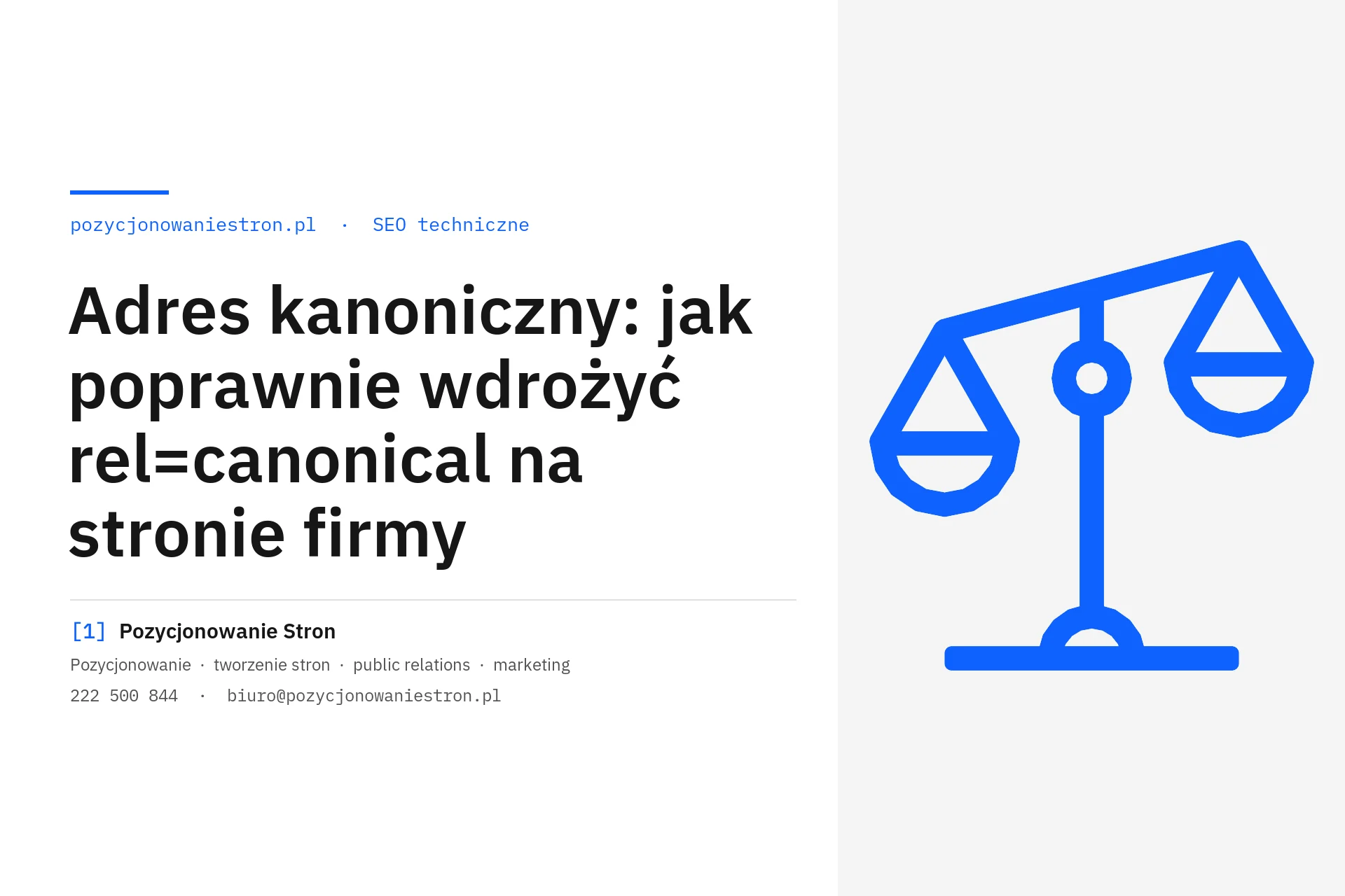 Adres kanoniczny i znacznik rel=canonical na stronie firmy - okładka wpisu na blogu Pozycjonowanie Stron