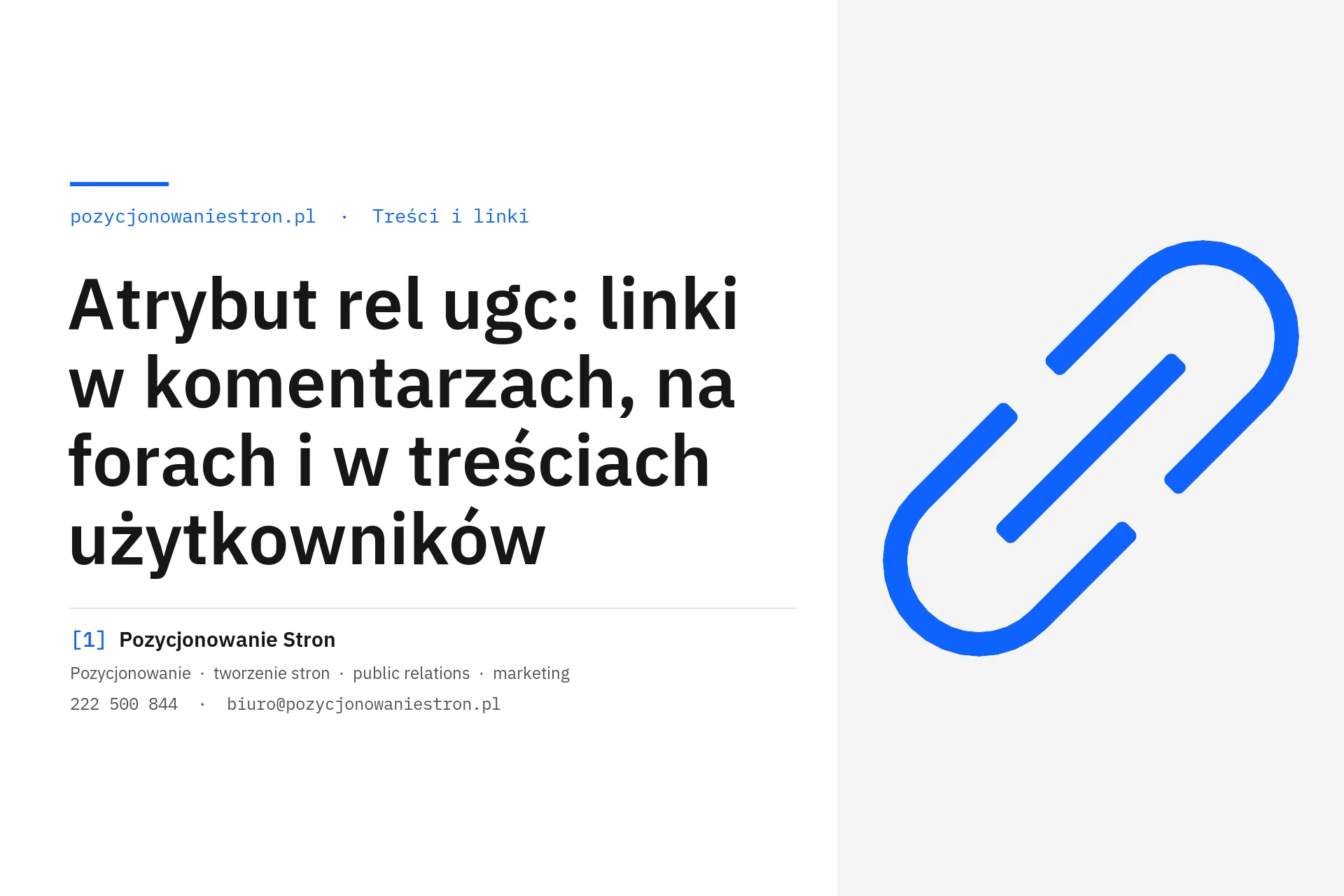 Atrybut rel ugc w komentarzach i na forach - okładka wpisu na blogu Pozycjonowanie Stron