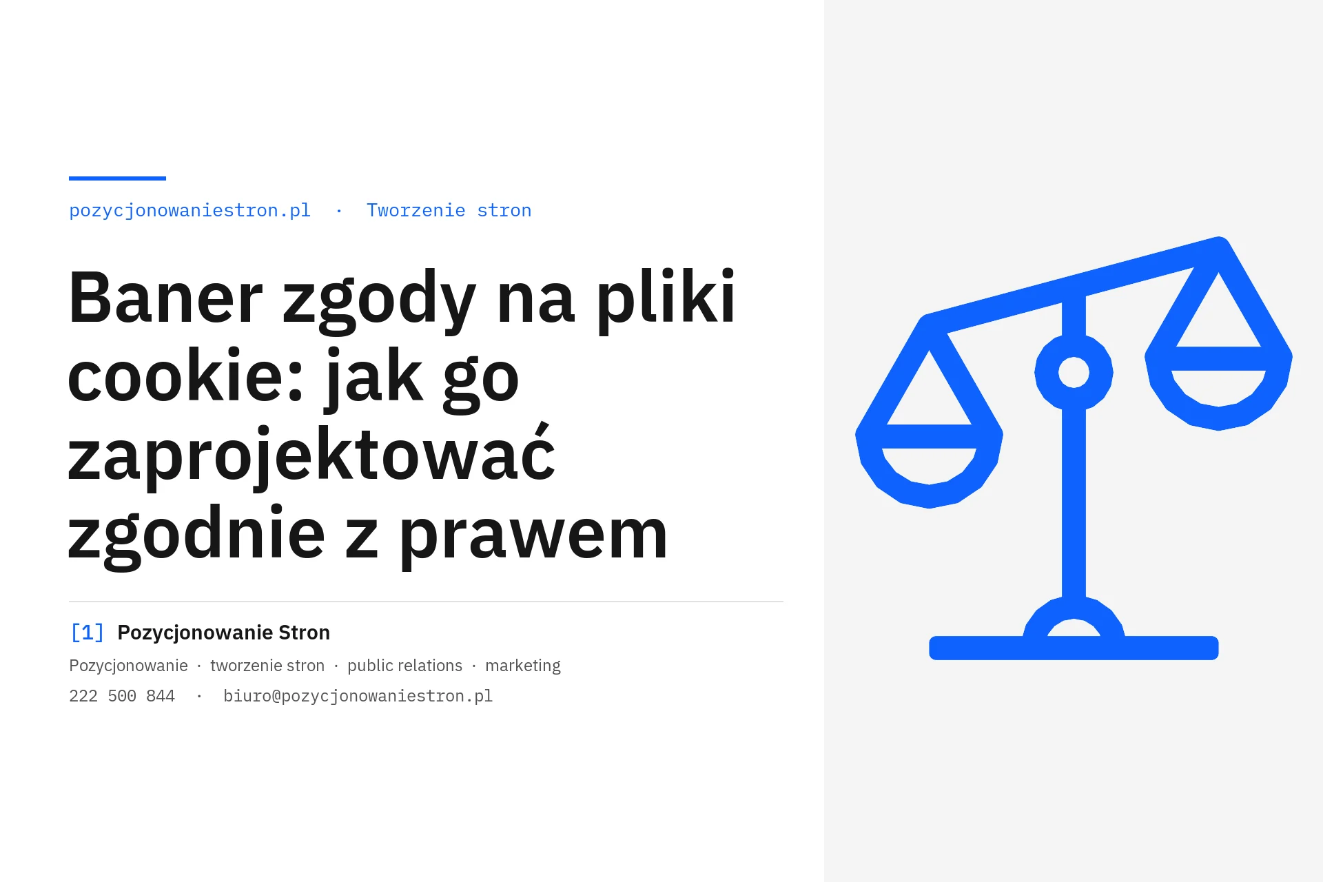 Baner zgody na pliki cookie zgodny z prawem - okładka wpisu na blogu Pozycjonowanie Stron