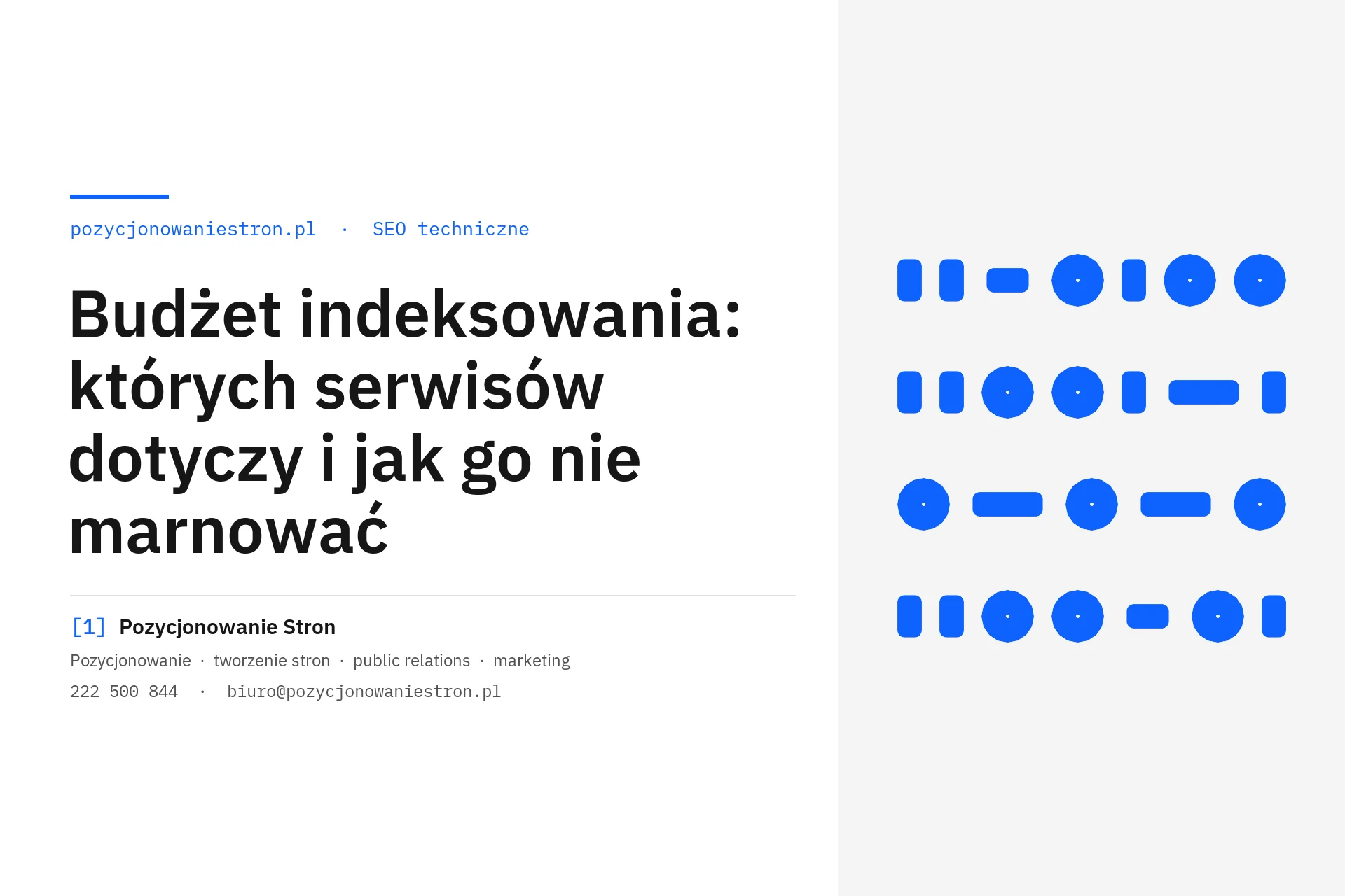 Budżet indeksowania w dużym serwisie i sklepie - okładka wpisu na blogu Pozycjonowanie Stron