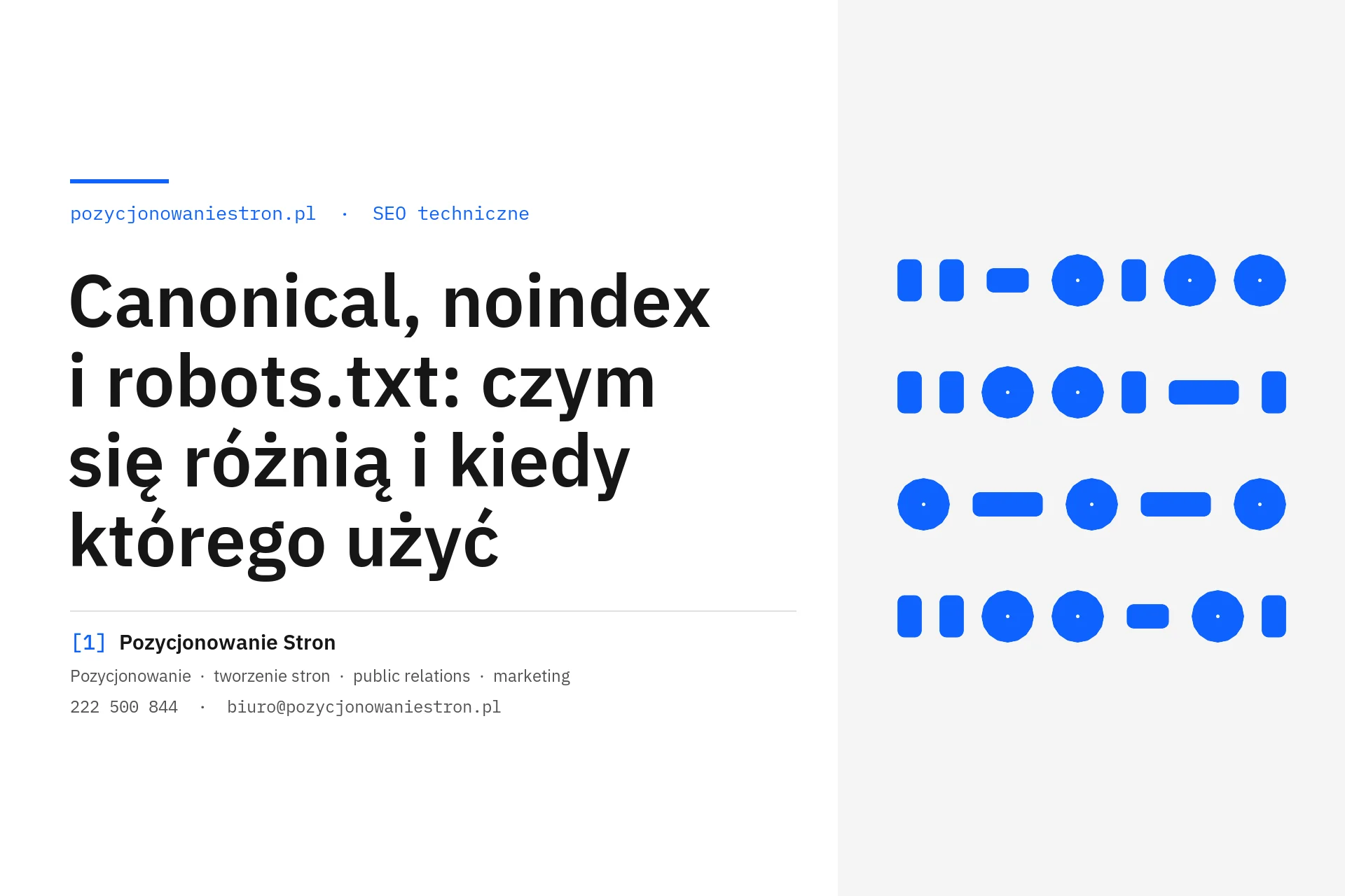 Canonical, noindex i robots.txt - różnice i zastosowanie - okładka wpisu na blogu Pozycjonowanie Stron