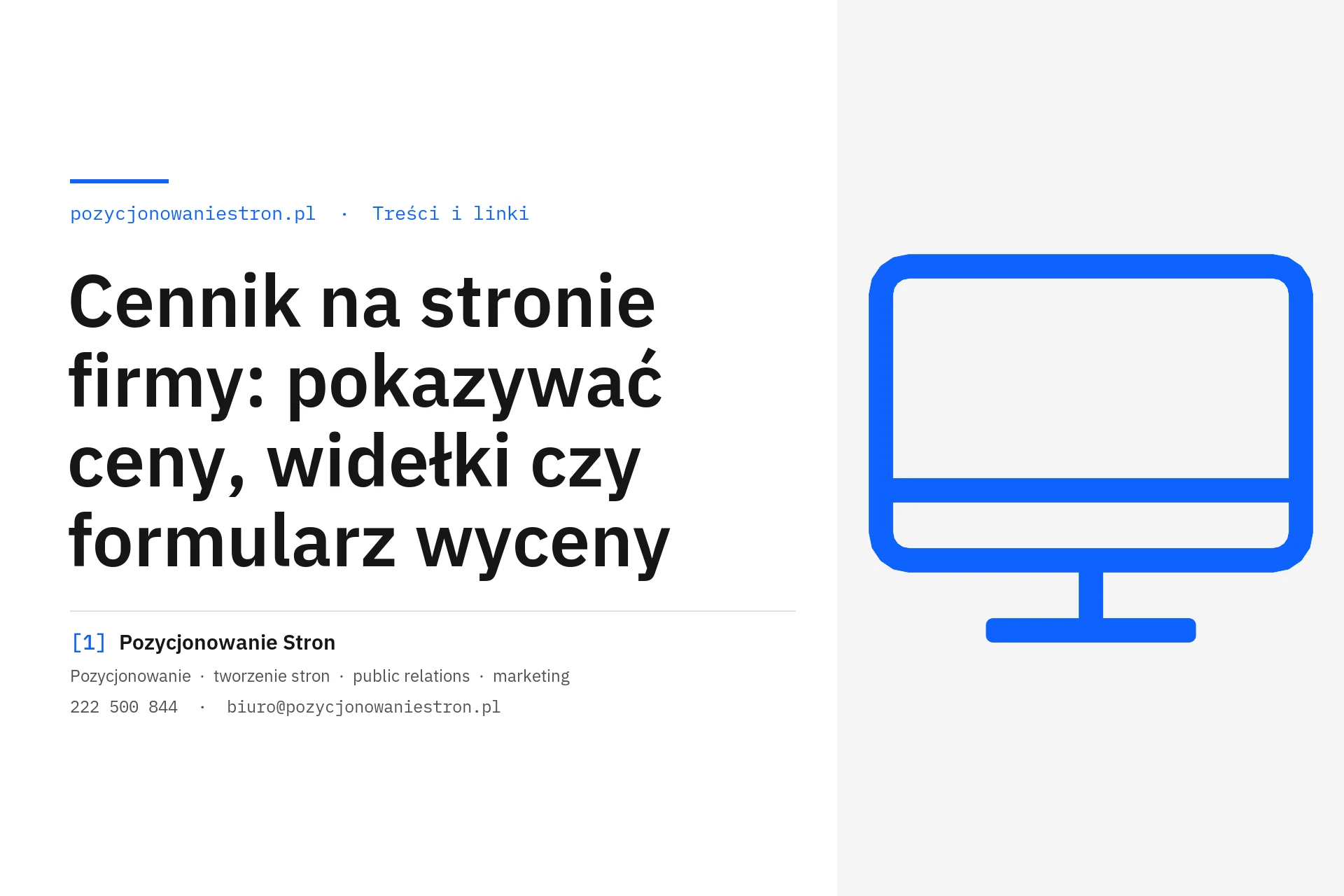 Cennik na stronie firmy: ceny, widełki czy formularz wyceny - okładka wpisu na blogu Pozycjonowanie Stron