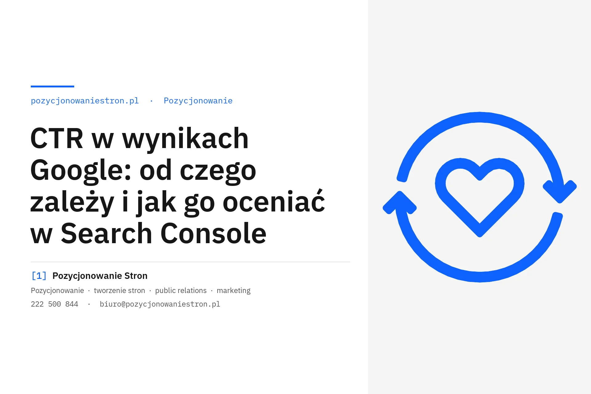 CTR w wynikach Google i jego ocena w Search Console - okładka wpisu na blogu Pozycjonowanie Stron