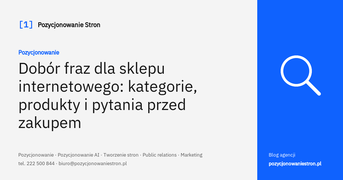 Dobór fraz dla sklepu internetowego - okładka wpisu na blogu Pozycjonowanie Stron