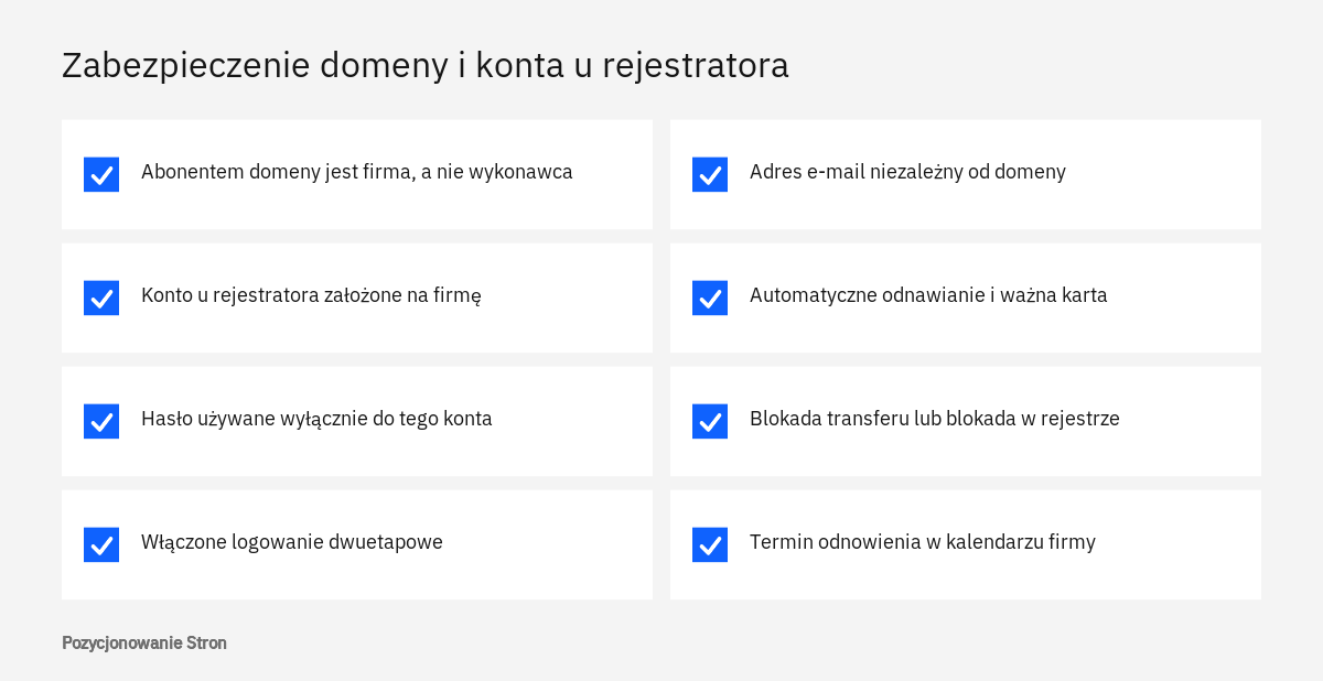 Lista kontrolna zabezpieczeń, dzięki którym domena dla firmy nie wygaśnie i nie zostanie przejęta przez osoby trzecie