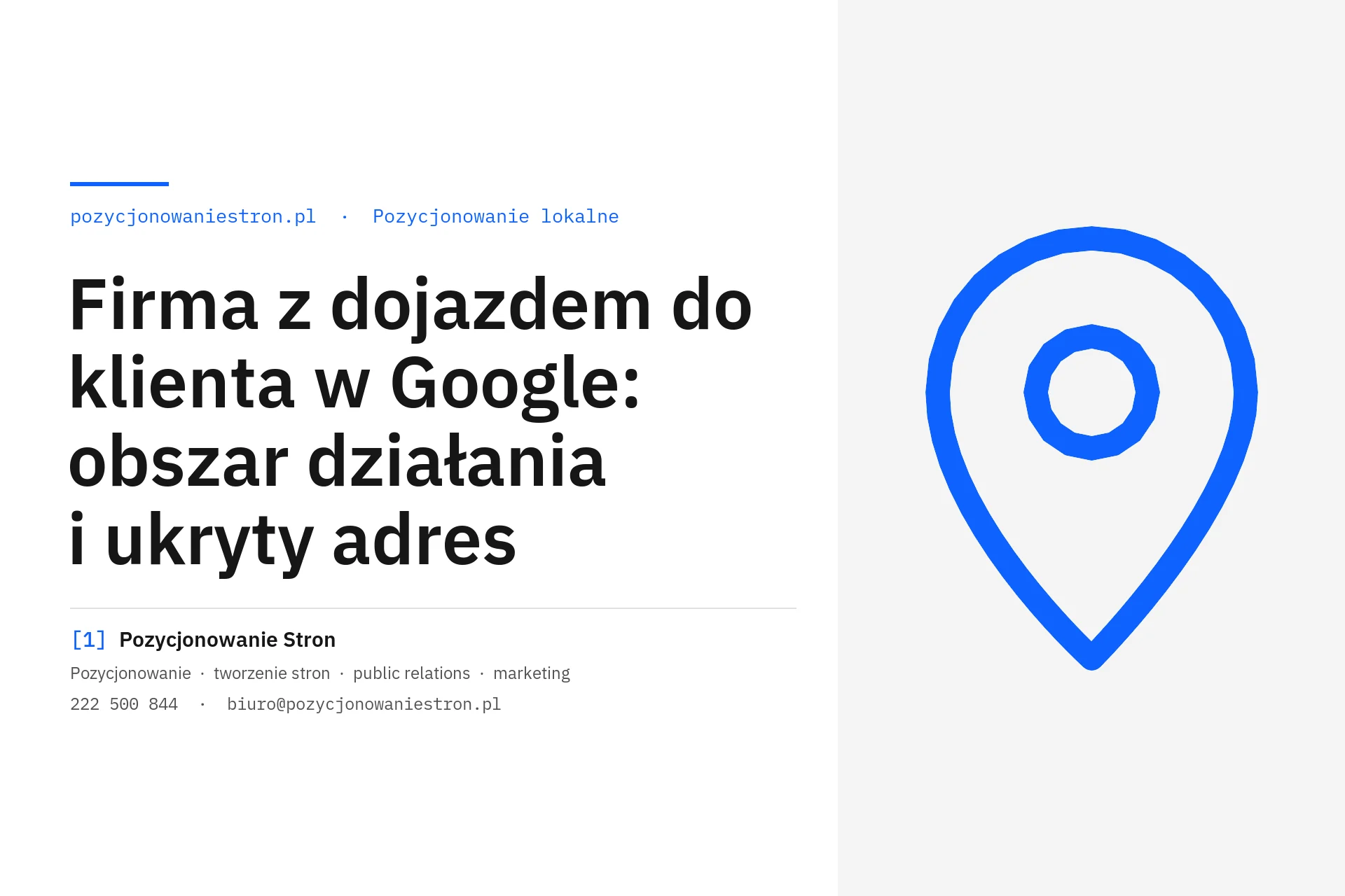 Firma z dojazdem do klienta w Google i obszar działania - okładka wpisu na blogu Pozycjonowanie Stron