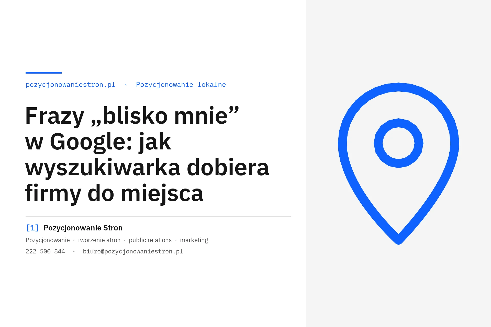 Frazy blisko mnie w Google i dobór firm do miejsca - okładka wpisu na blogu Pozycjonowanie Stron