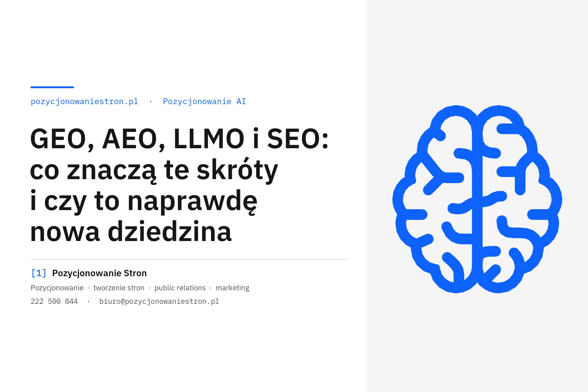 GEO, AEO, LLMO i SEO - znaczenie skrótów - okładka wpisu na blogu Pozycjonowanie Stron