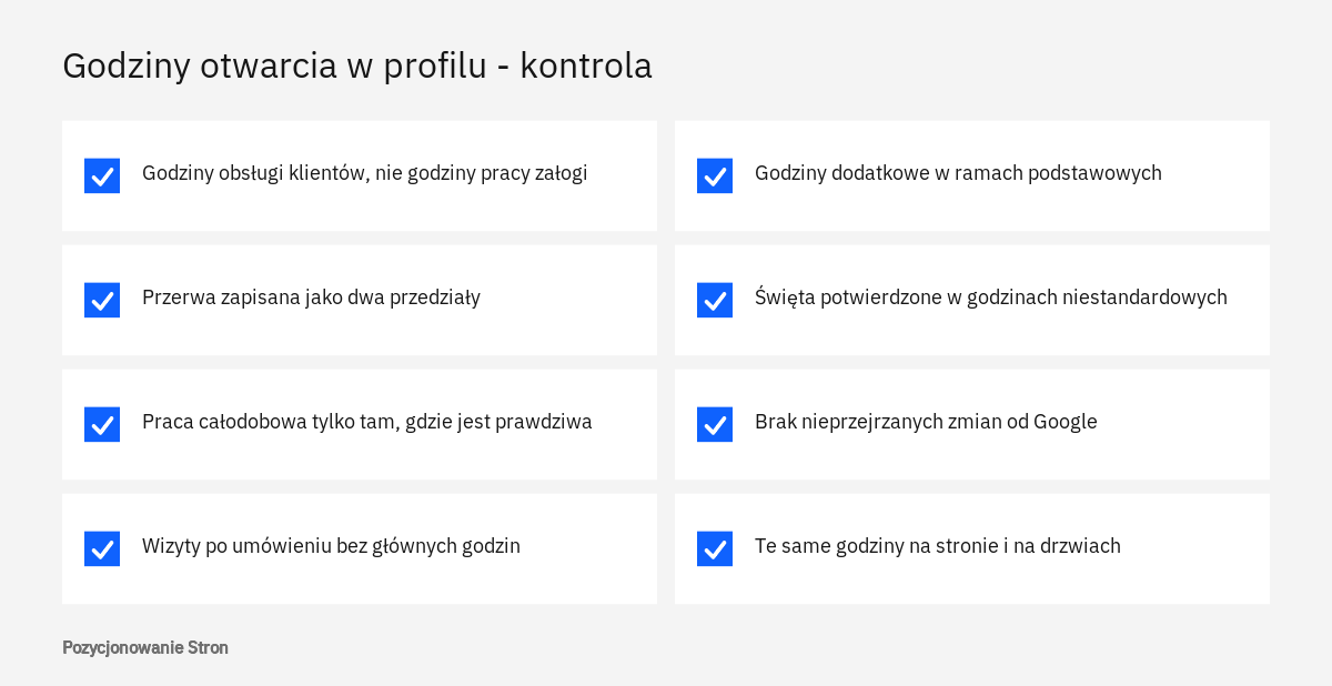 Lista kontrolna najczęstszych błędów w godzinach otwarcia w Profilu Firmy w Google do sprawdzenia przed zapisem