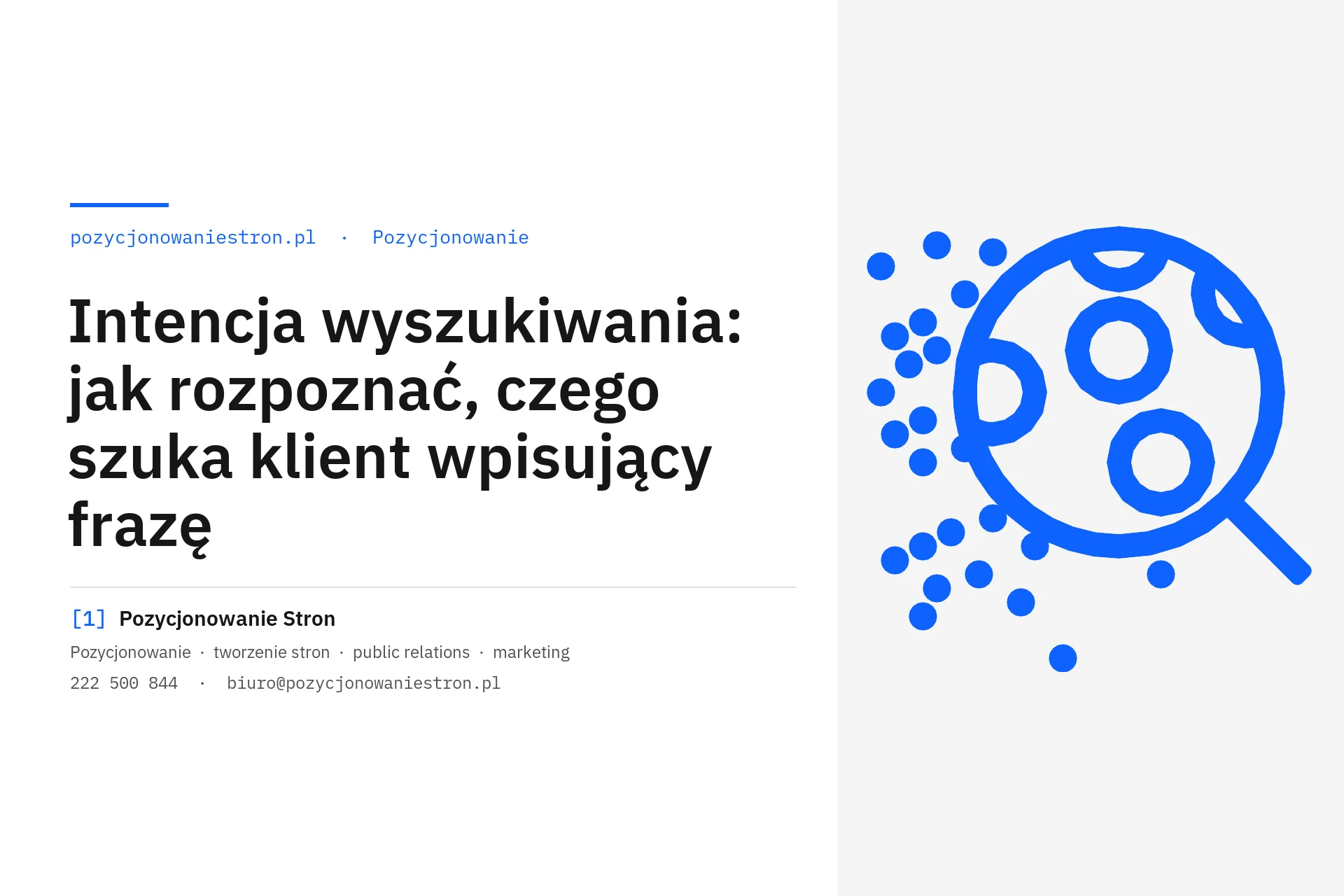 Intencja wyszukiwania i rodzaje zapytań w Google - okładka wpisu na blogu Pozycjonowanie Stron