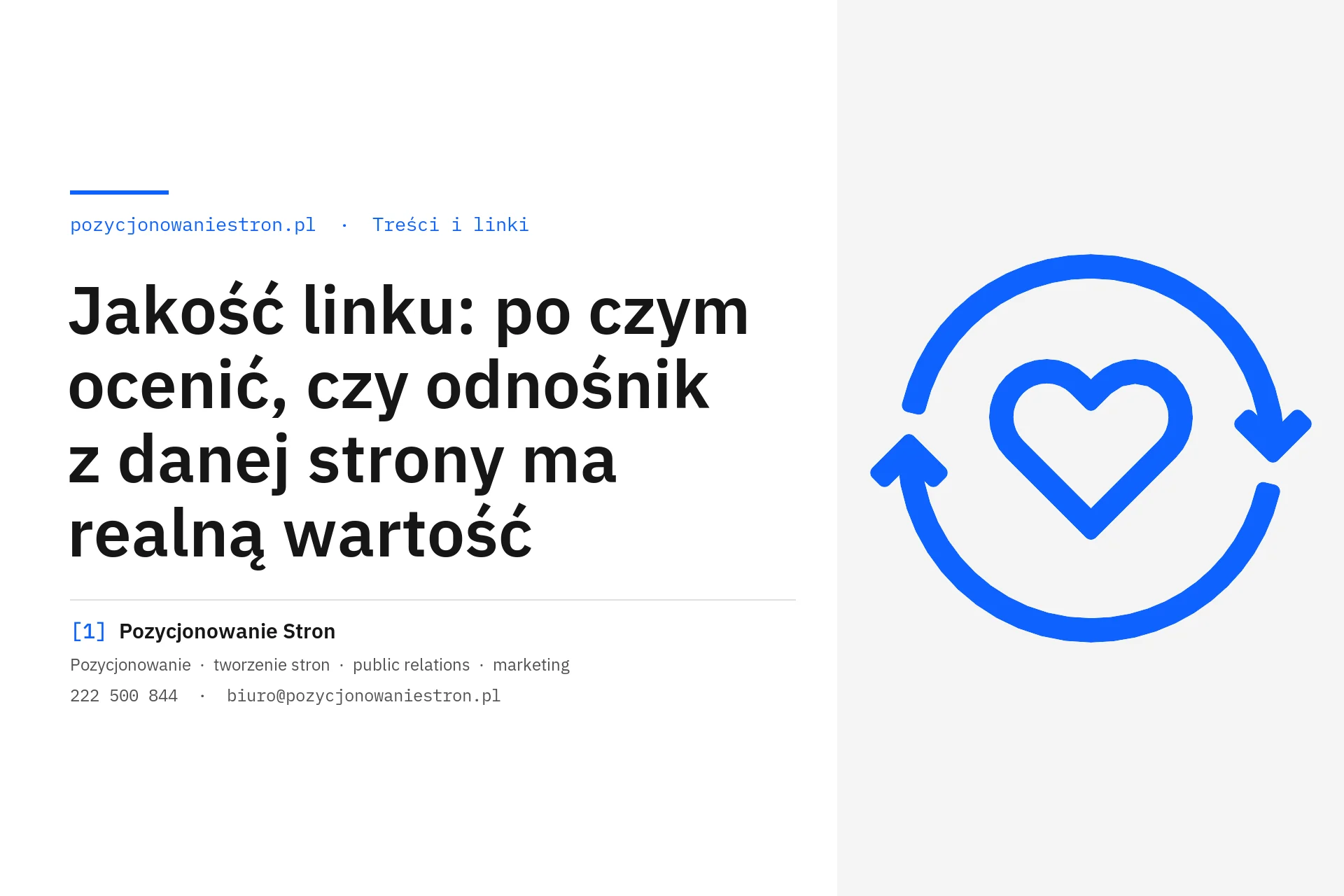 Jakość linku i ocena wartości odnośnika z danej strony - okładka wpisu na blogu Pozycjonowanie Stron