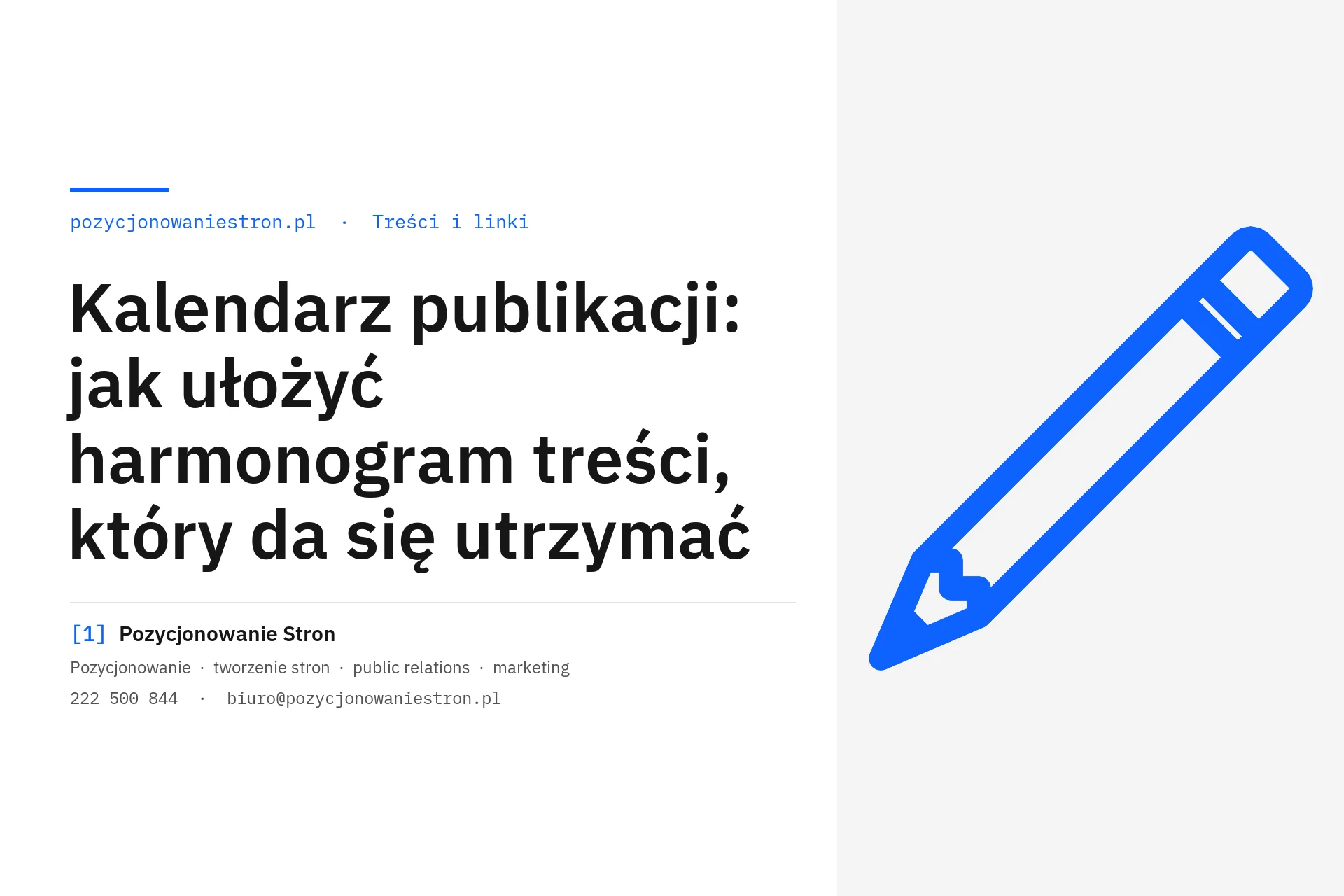 Kalendarz publikacji i harmonogram treści w firmie - okładka wpisu na blogu Pozycjonowanie Stron