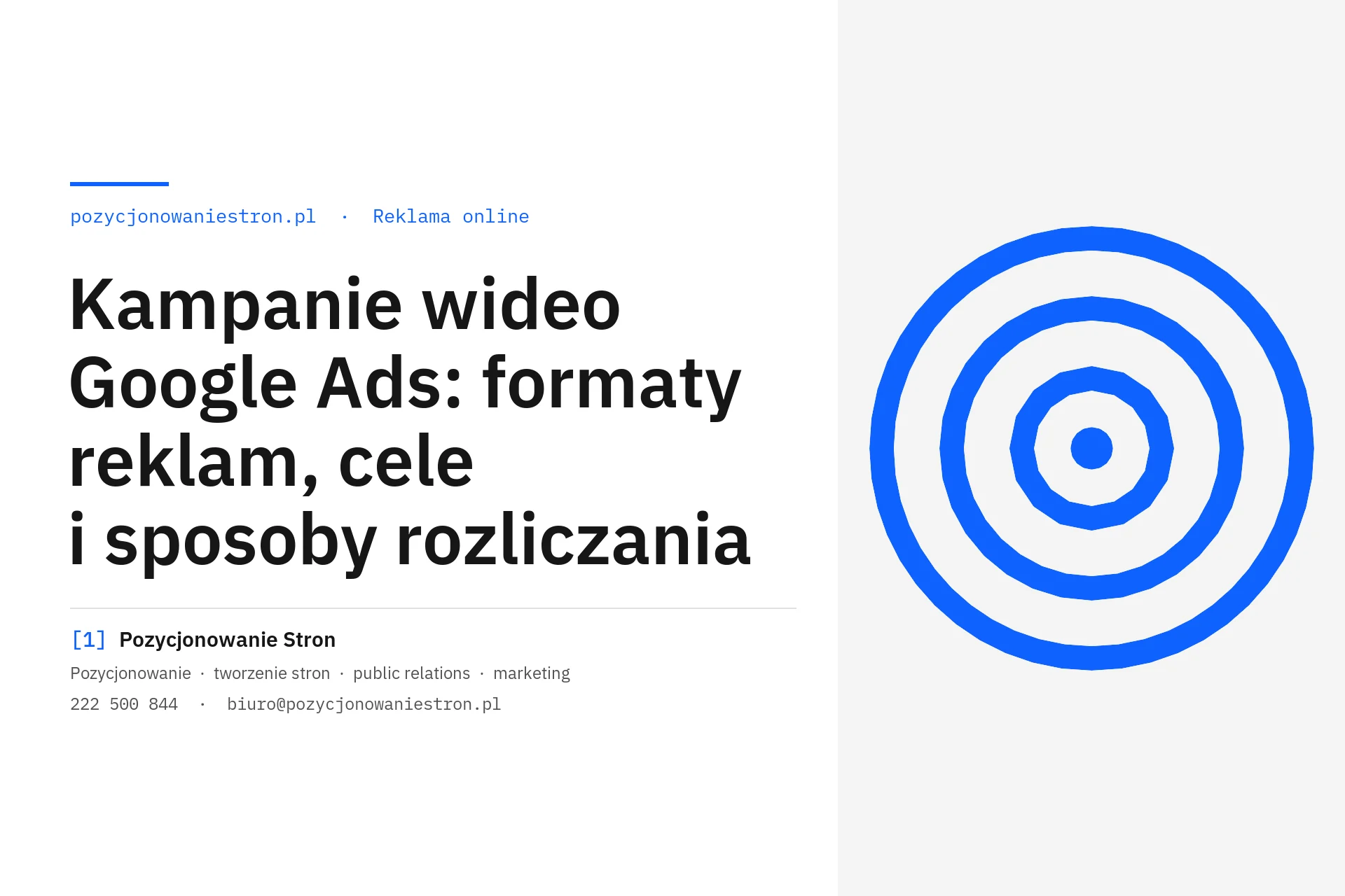Kampanie wideo Google Ads: formaty reklam, cele i rozliczenia - okładka wpisu na blogu Pozycjonowanie Stron