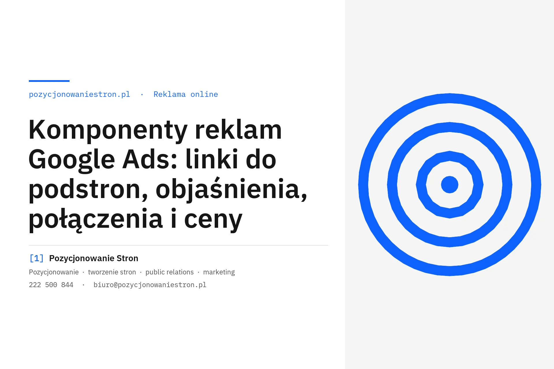 Komponenty reklam Google Ads i ich rodzaje - okładka wpisu na blogu Pozycjonowanie Stron