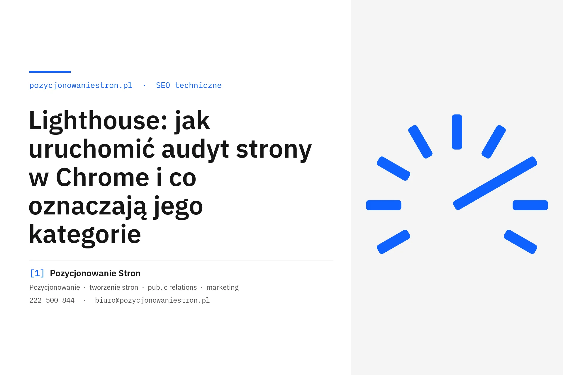Lighthouse i audyt strony w przeglądarce Chrome - okładka wpisu na blogu Pozycjonowanie Stron