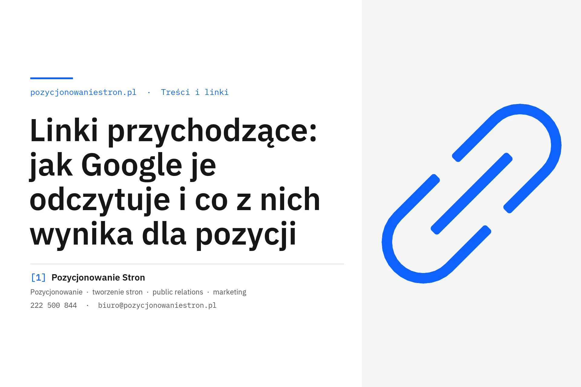 Linki przychodzące i ich ocena przez Google - okładka wpisu na blogu Pozycjonowanie Stron