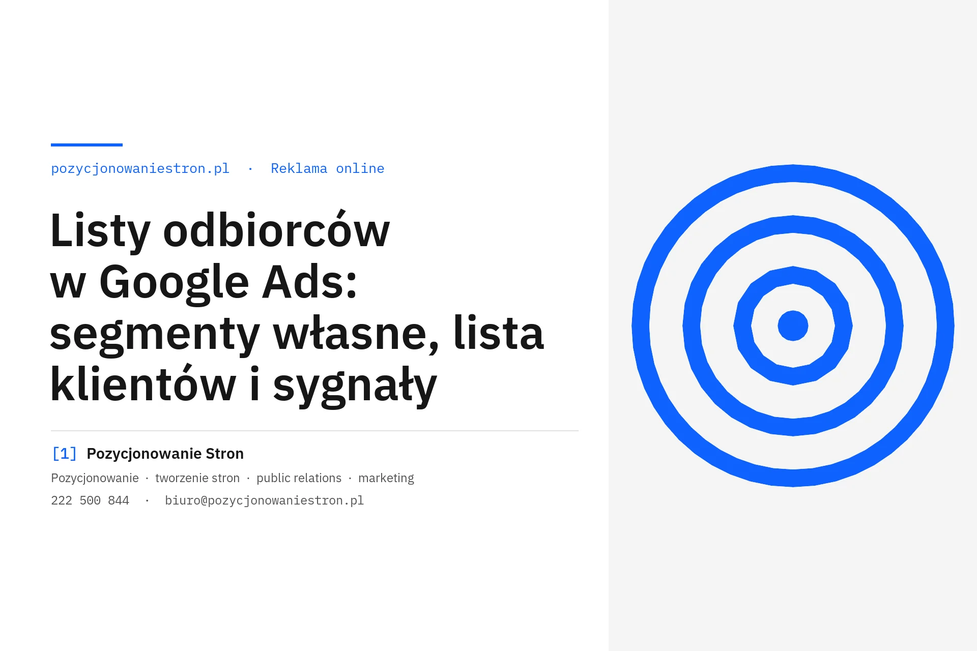 Listy odbiorców w Google Ads i segmenty własne - okładka wpisu na blogu Pozycjonowanie Stron