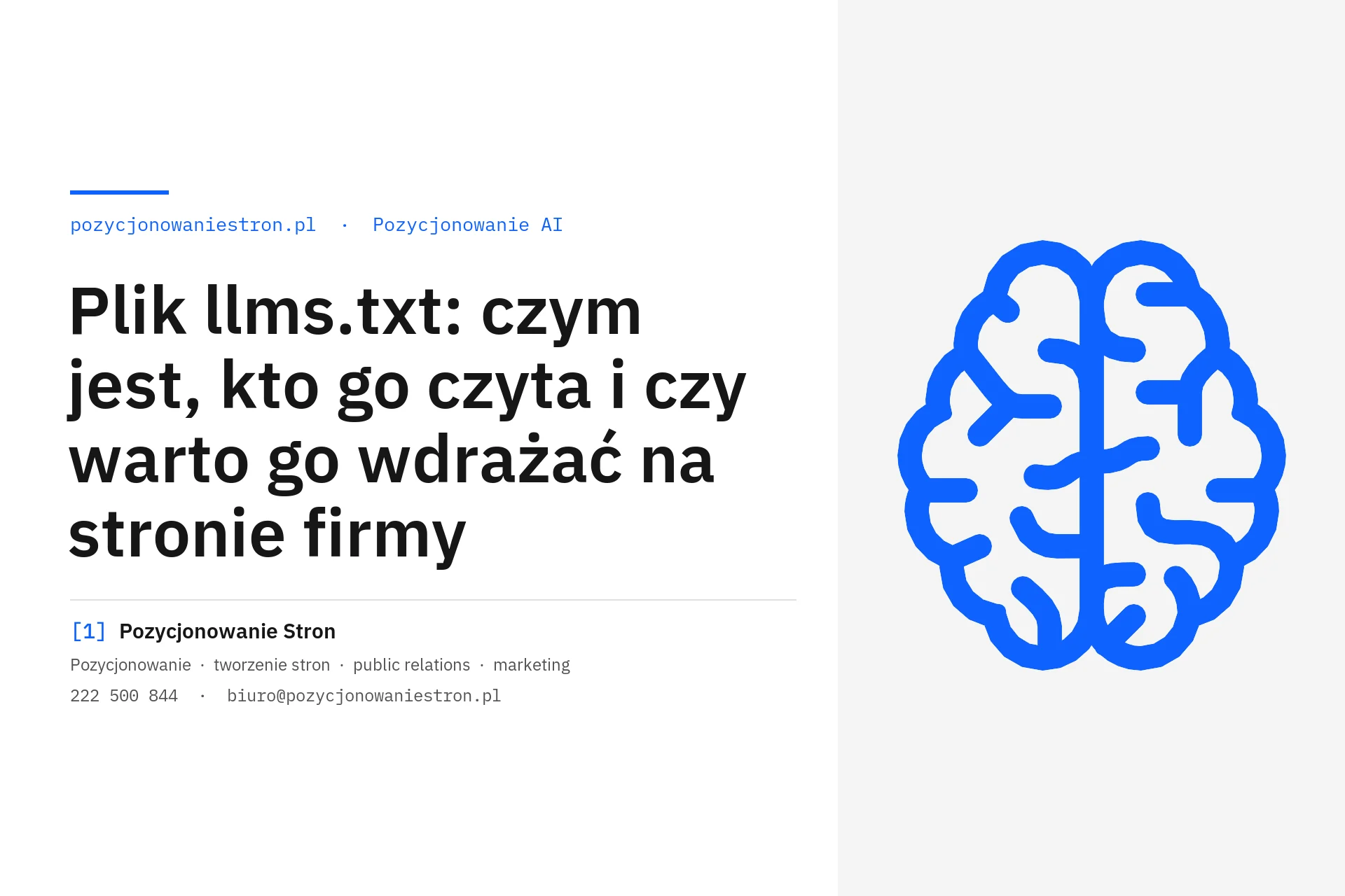 Plik llms.txt na stronie firmy: czym jest i kto go czyta - okładka wpisu na blogu Pozycjonowanie Stron