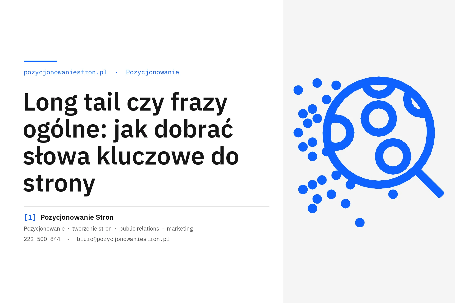 Long tail czy frazy ogólne i dobór słów kluczowych do strony - okładka wpisu na blogu Pozycjonowanie Stron