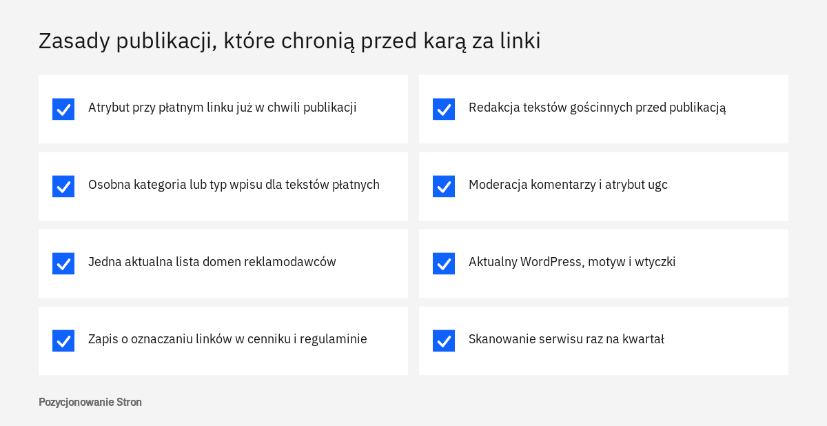 Lista zasad dla wydawcy, dzięki którym nienaturalne linki z witryny nie pojawią się ponownie