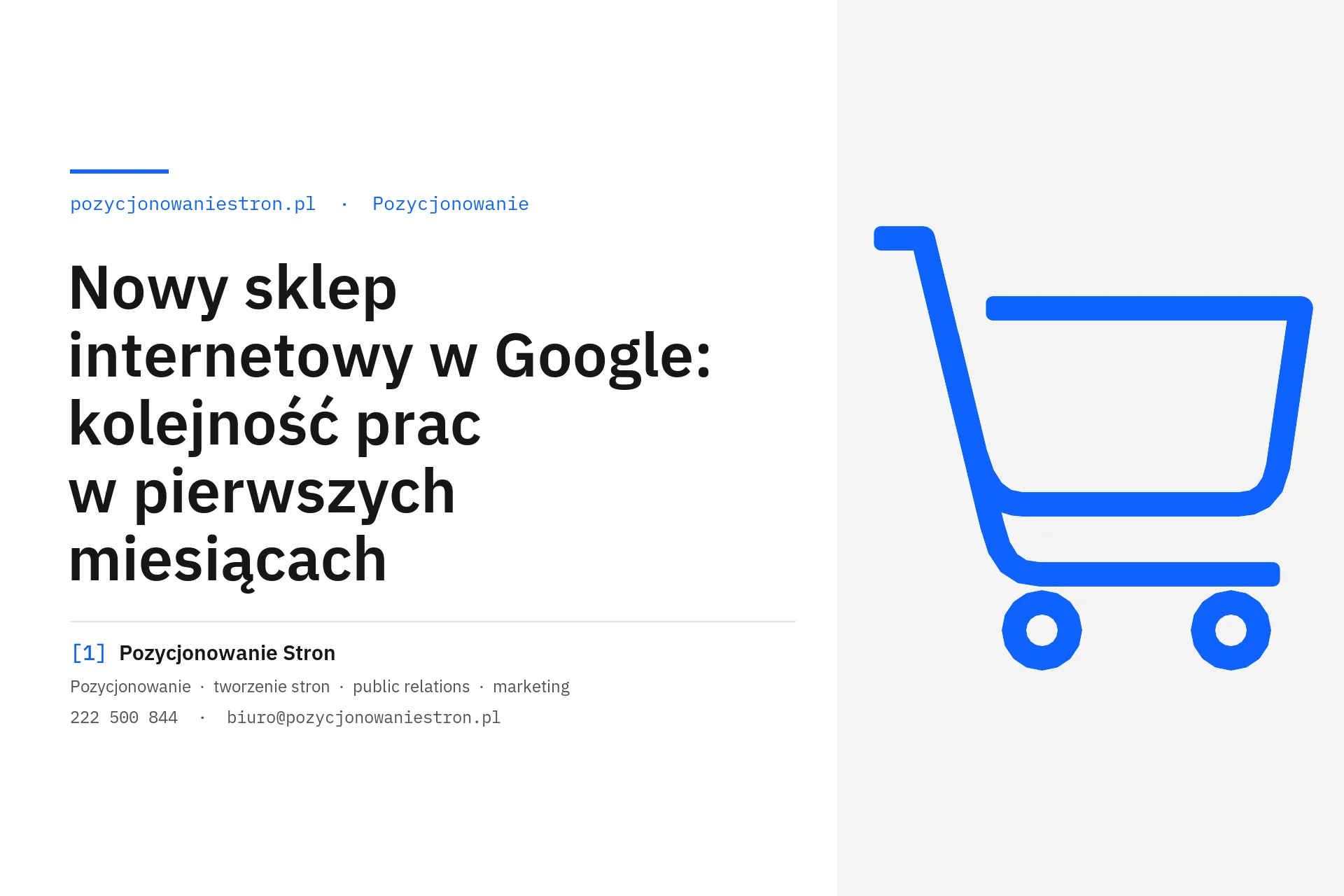 Nowy sklep internetowy w Google i kolejność prac - okładka wpisu na blogu Pozycjonowanie Stron