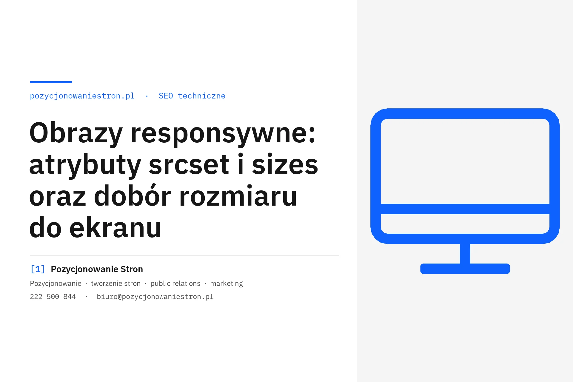Obrazy responsywne: atrybuty srcset i sizes - okładka wpisu na blogu Pozycjonowanie Stron
