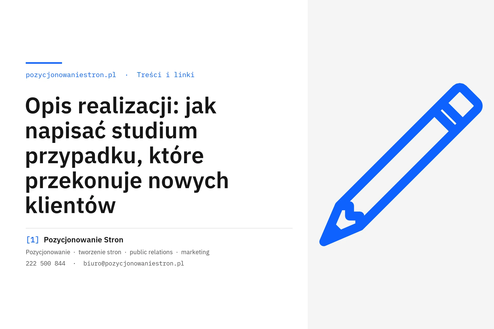 Opis realizacji i studium przypadku na stronie firmy - okładka wpisu na blogu Pozycjonowanie Stron