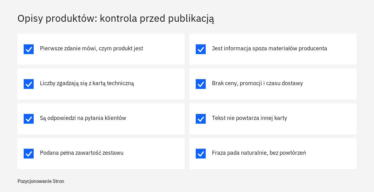 Lista kontrolna jakości opisów produktów przed publikacją w sklepie internetowym z dużym asortymentem