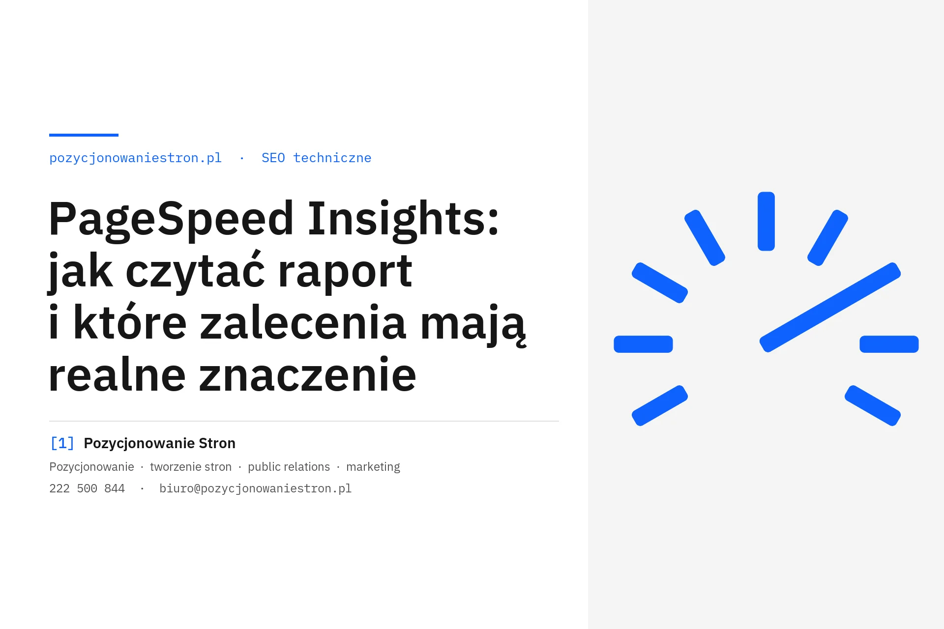 PageSpeed Insights: jak czytać raport i zalecenia - okładka wpisu na blogu Pozycjonowanie Stron