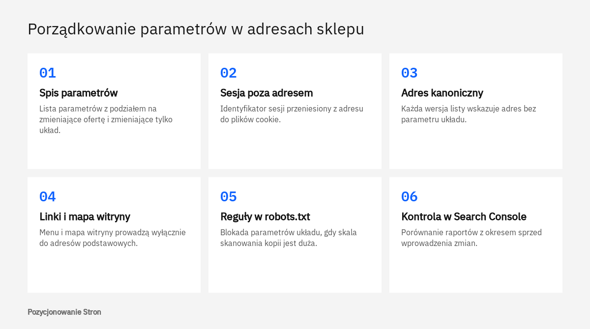 Kolejność prac przy porządkowaniu parametrów w adresach sklepu: od spisu parametrów po kontrolę w Search Console