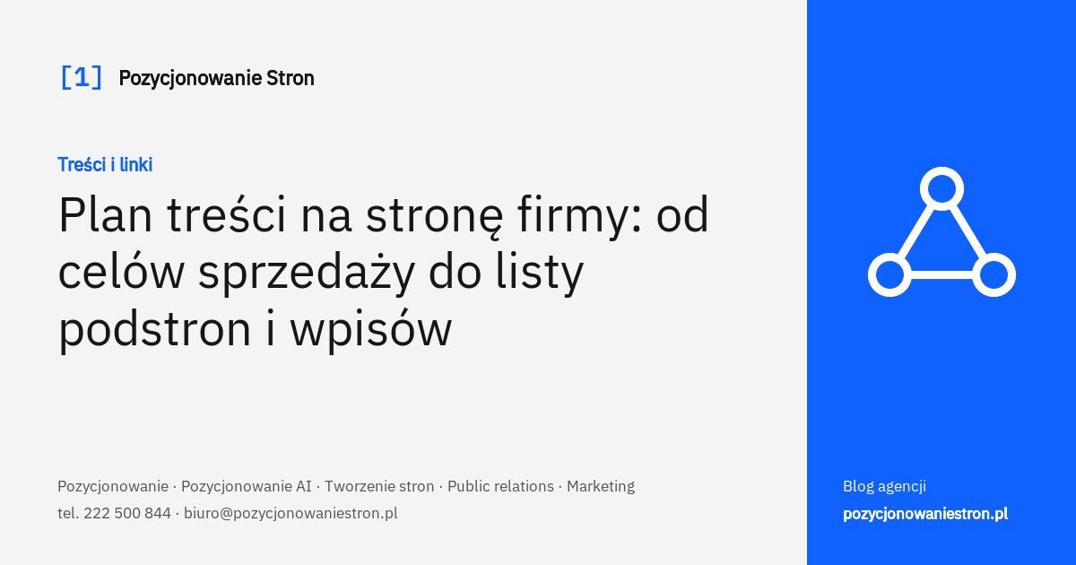 Plan treści na stronę firmy: od celów do listy podstron - okładka wpisu na blogu Pozycjonowanie Stron