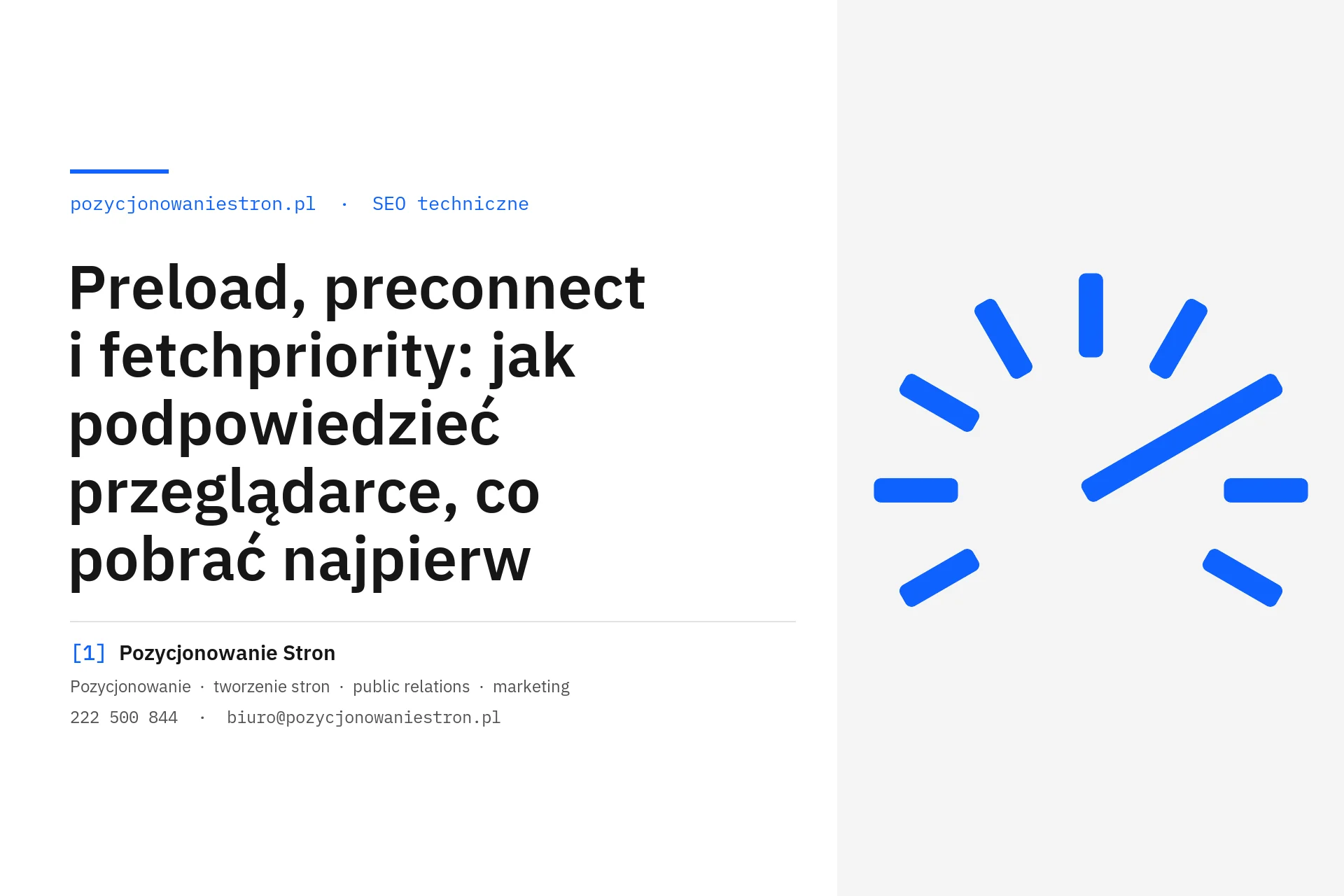 Preload, preconnect i fetchpriority na stronie firmy - okładka wpisu na blogu Pozycjonowanie Stron