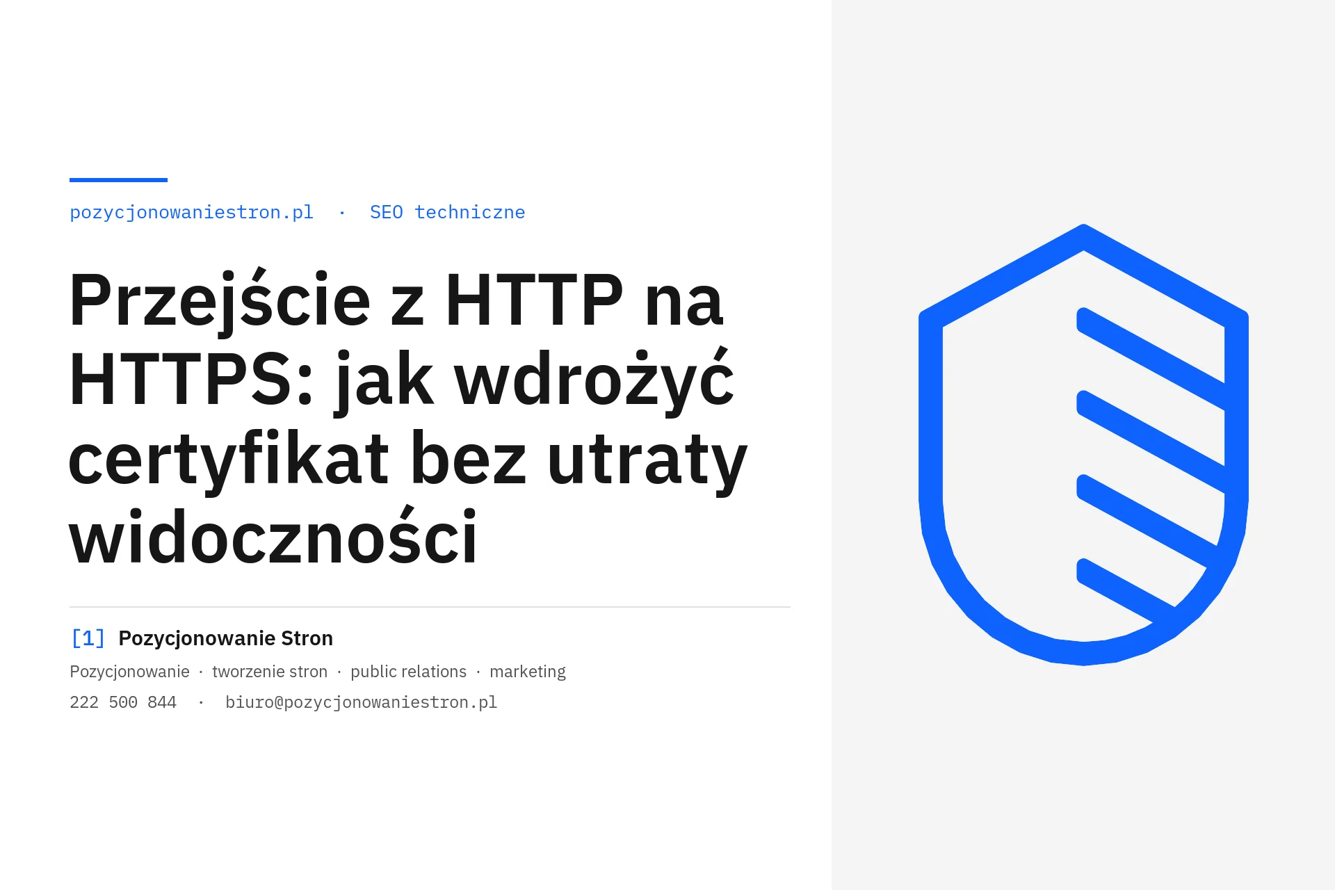 Przejście z HTTP na HTTPS i wdrożenie certyfikatu - okładka wpisu na blogu Pozycjonowanie Stron