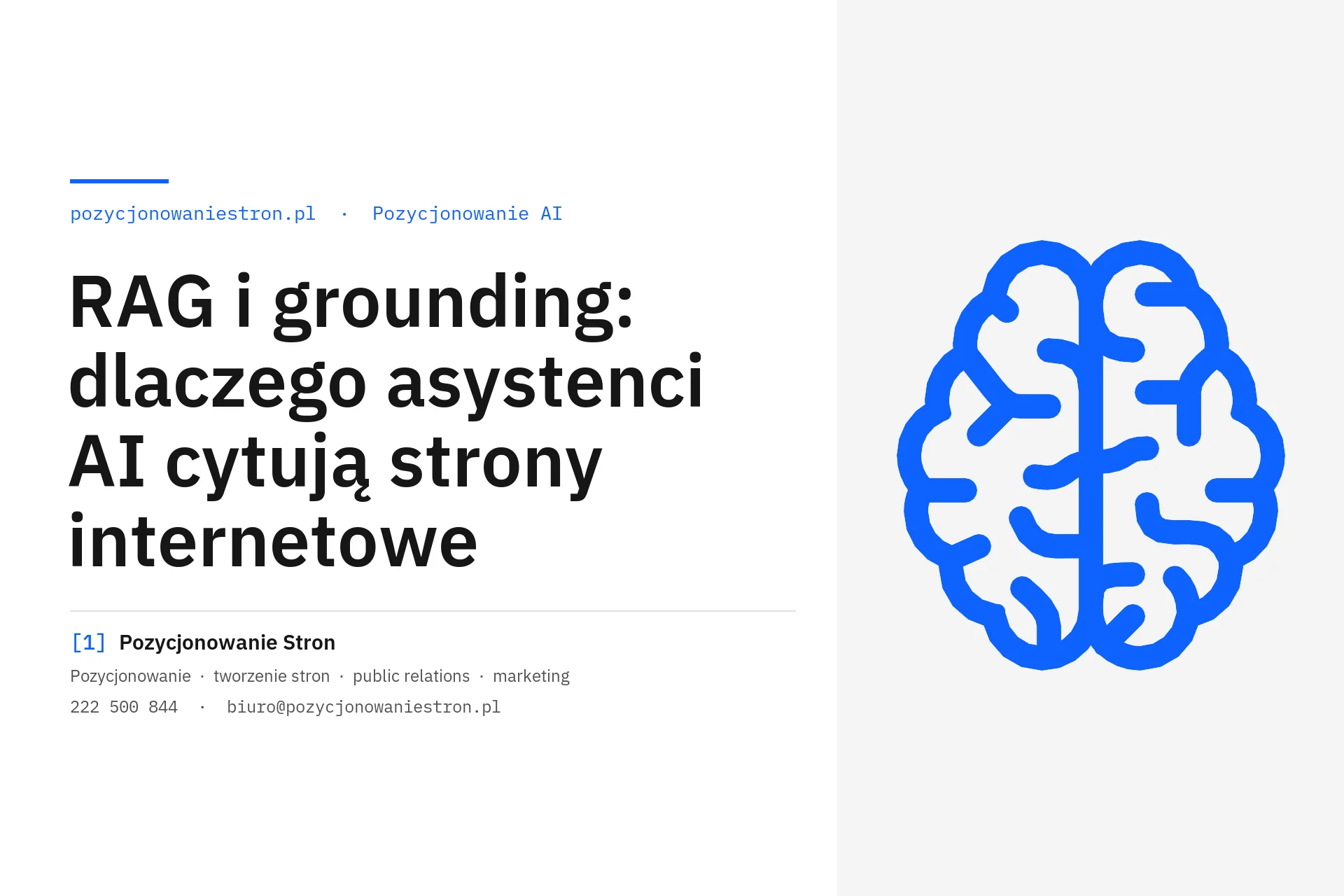 RAG i grounding: dlaczego asystenci AI cytują strony - okładka wpisu na blogu Pozycjonowanie Stron