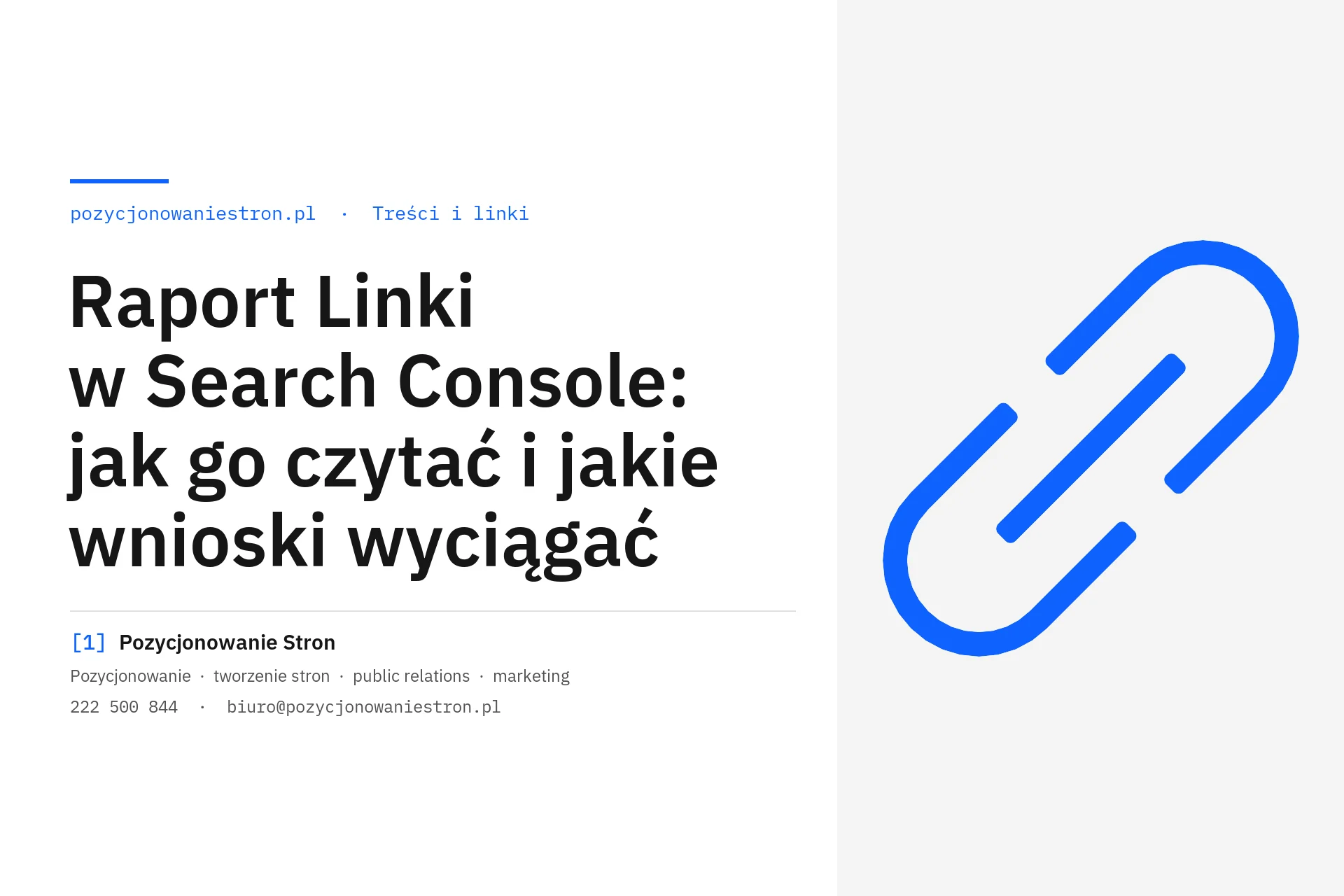 Raport Linki w Search Console: jak czytać tabele i dane - okładka wpisu na blogu Pozycjonowanie Stron