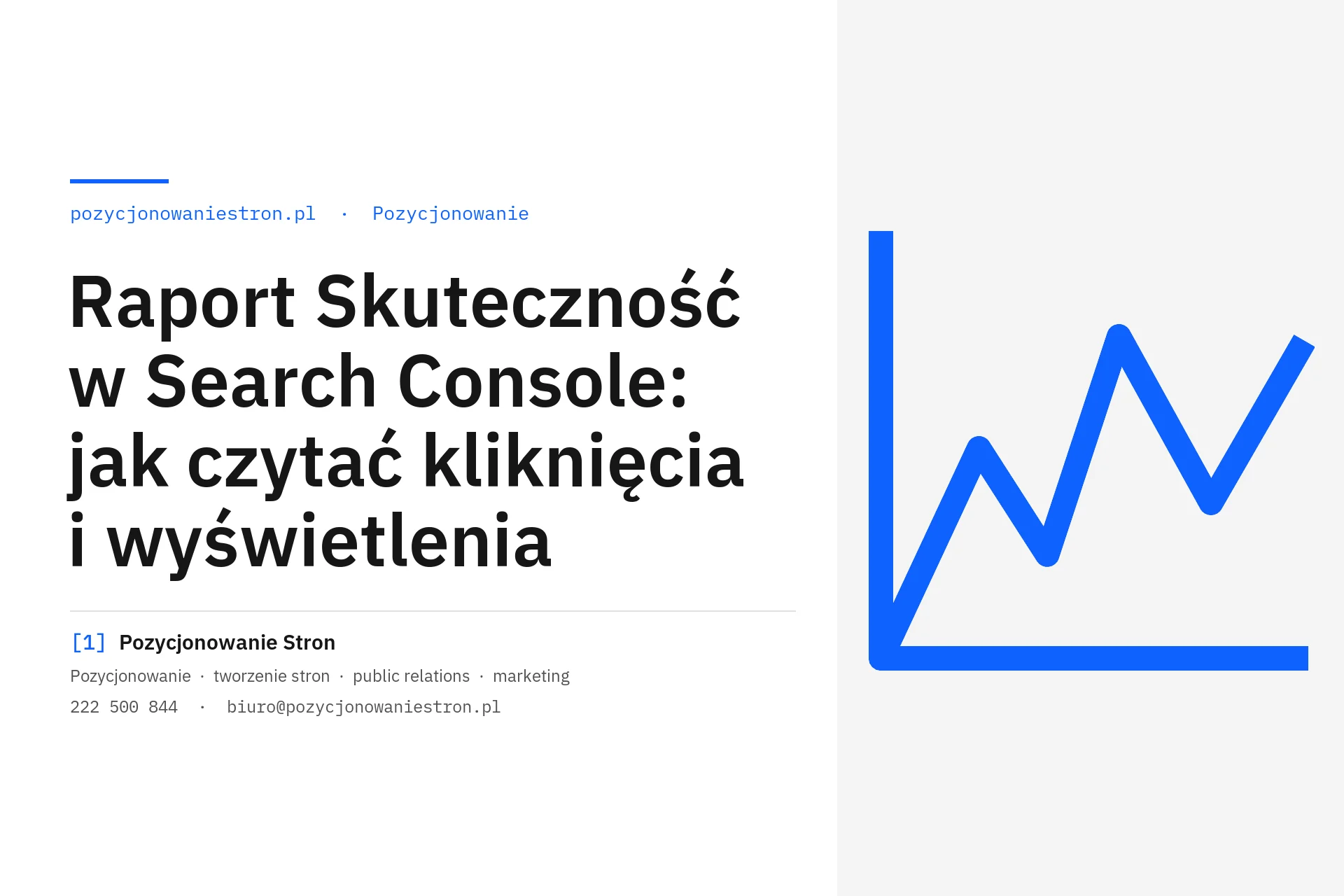 Raport Skuteczność w Search Console: kliknięcia i wyświetlenia - okładka wpisu na blogu Pozycjonowanie Stron