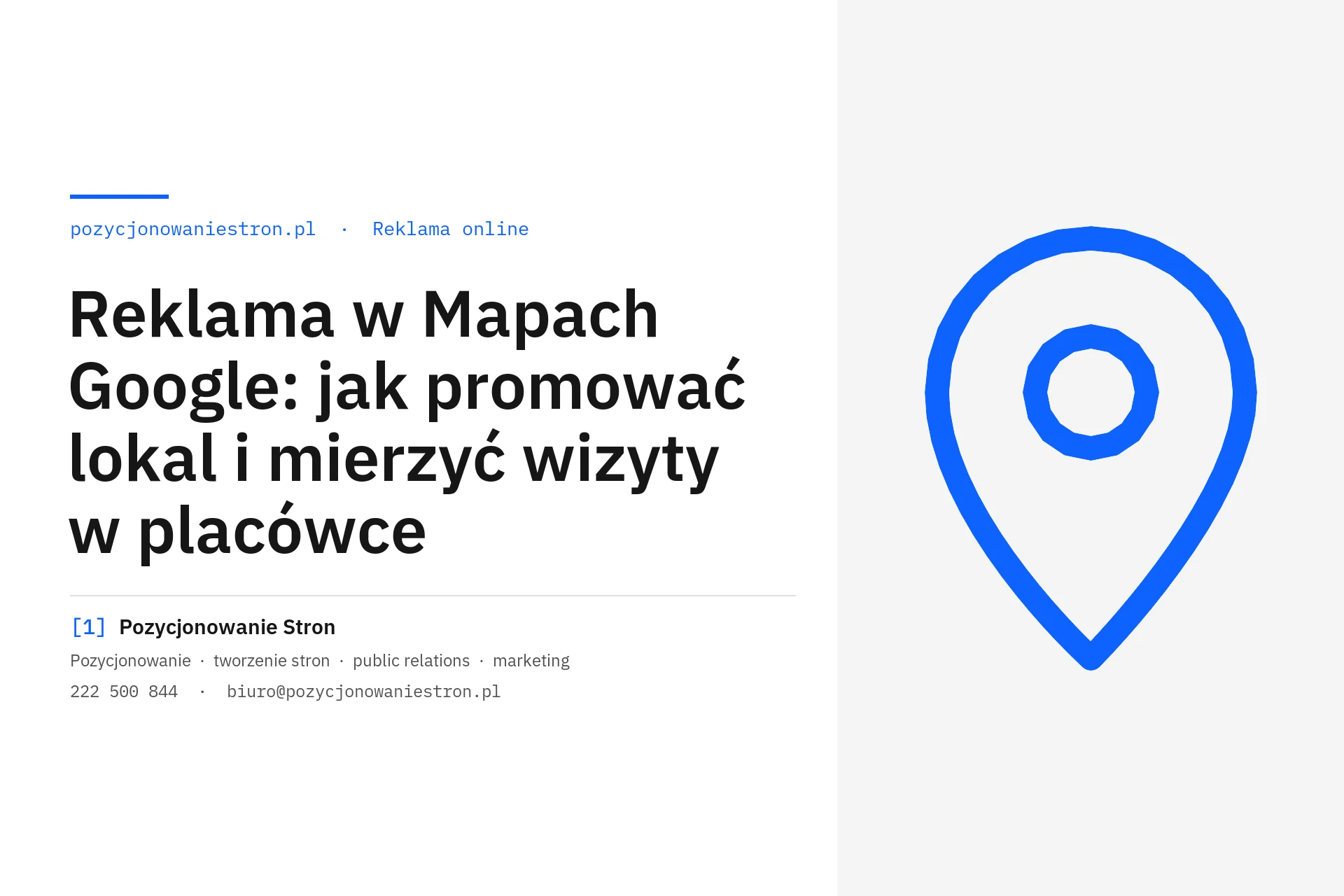 Reklama w Mapach Google i pomiar wizyt w placówce - okładka wpisu na blogu Pozycjonowanie Stron