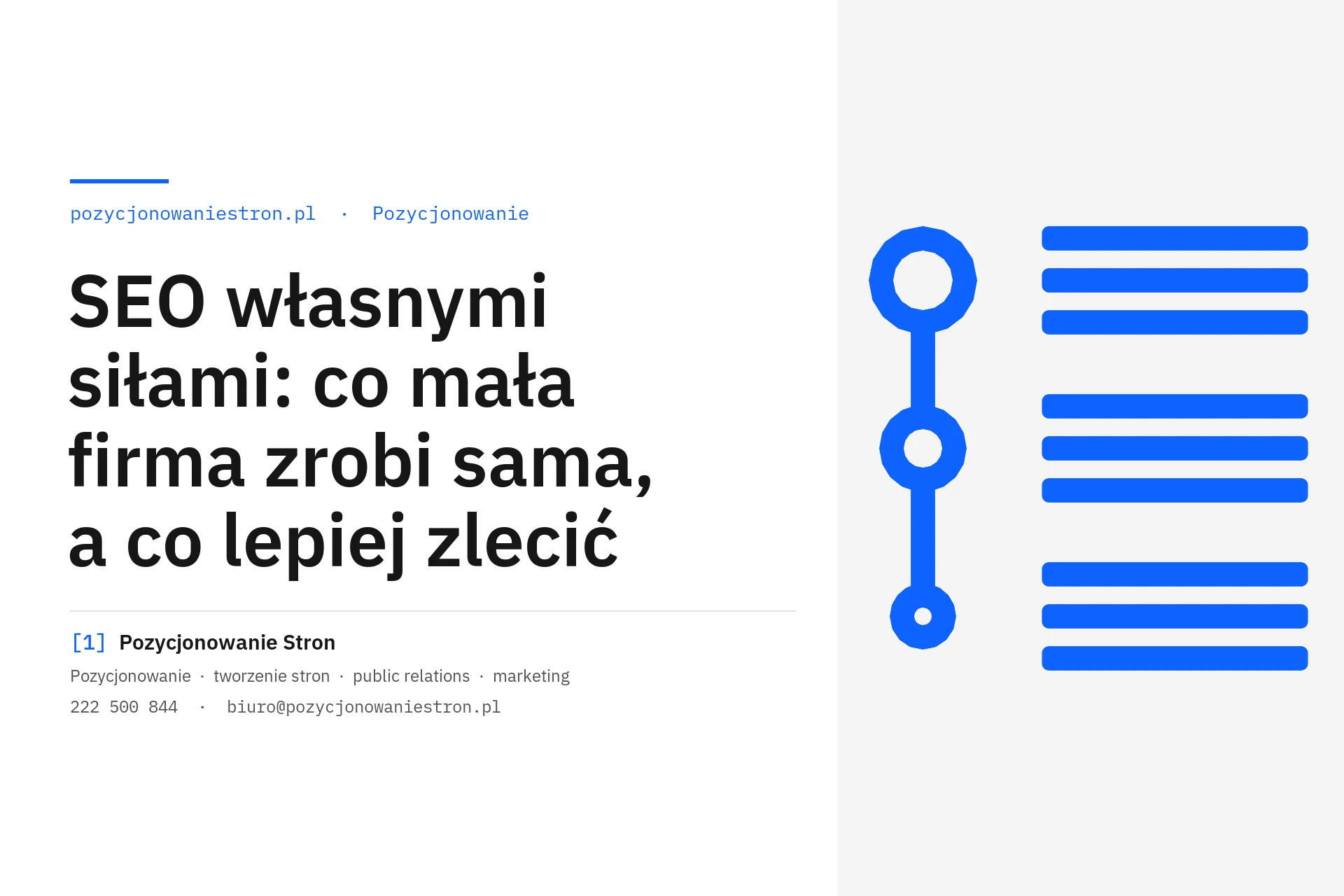SEO własnymi siłami w małej firmie: co zrobić samemu, a co zlecić - okładka wpisu na blogu Pozycjonowanie Stron